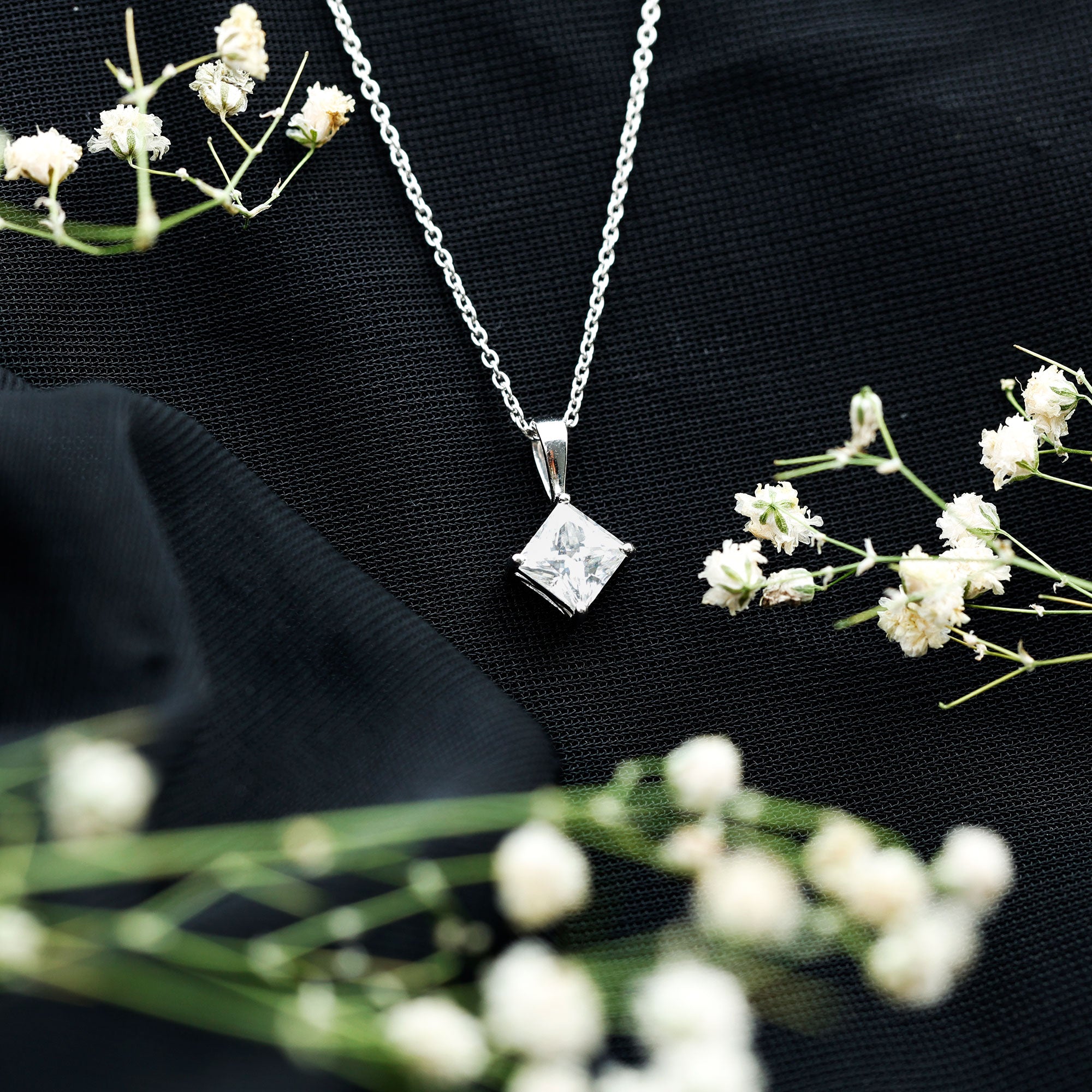 4 Carat Princess Cut Lab Grown Diamond Solitaire Pendant with IGI Certificate Lab - ( E-VS1 ) - Rosec Jewels