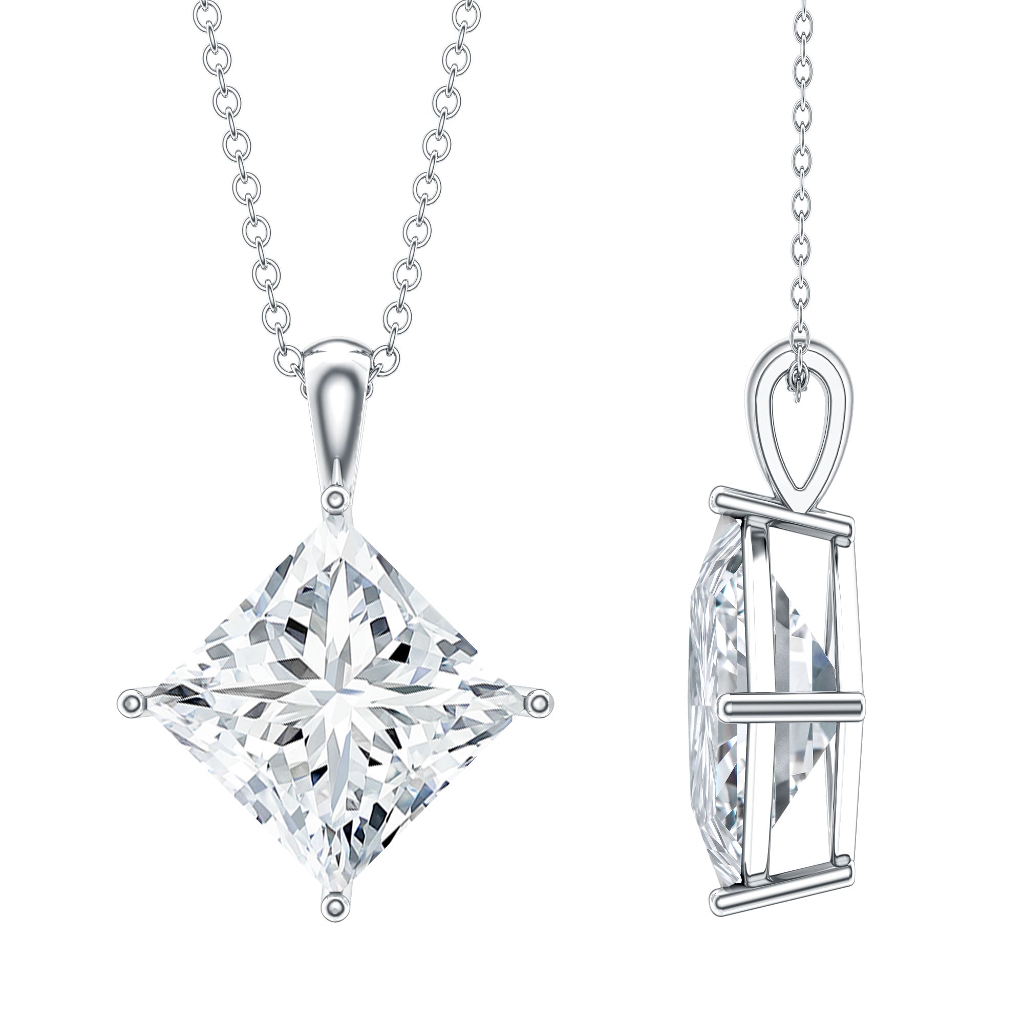 5 Carat Lab Grown Diamond Princess Cut Solitaire Necklace IGI Certified Lab - ( E-VS1 ) - Rosec Jewels