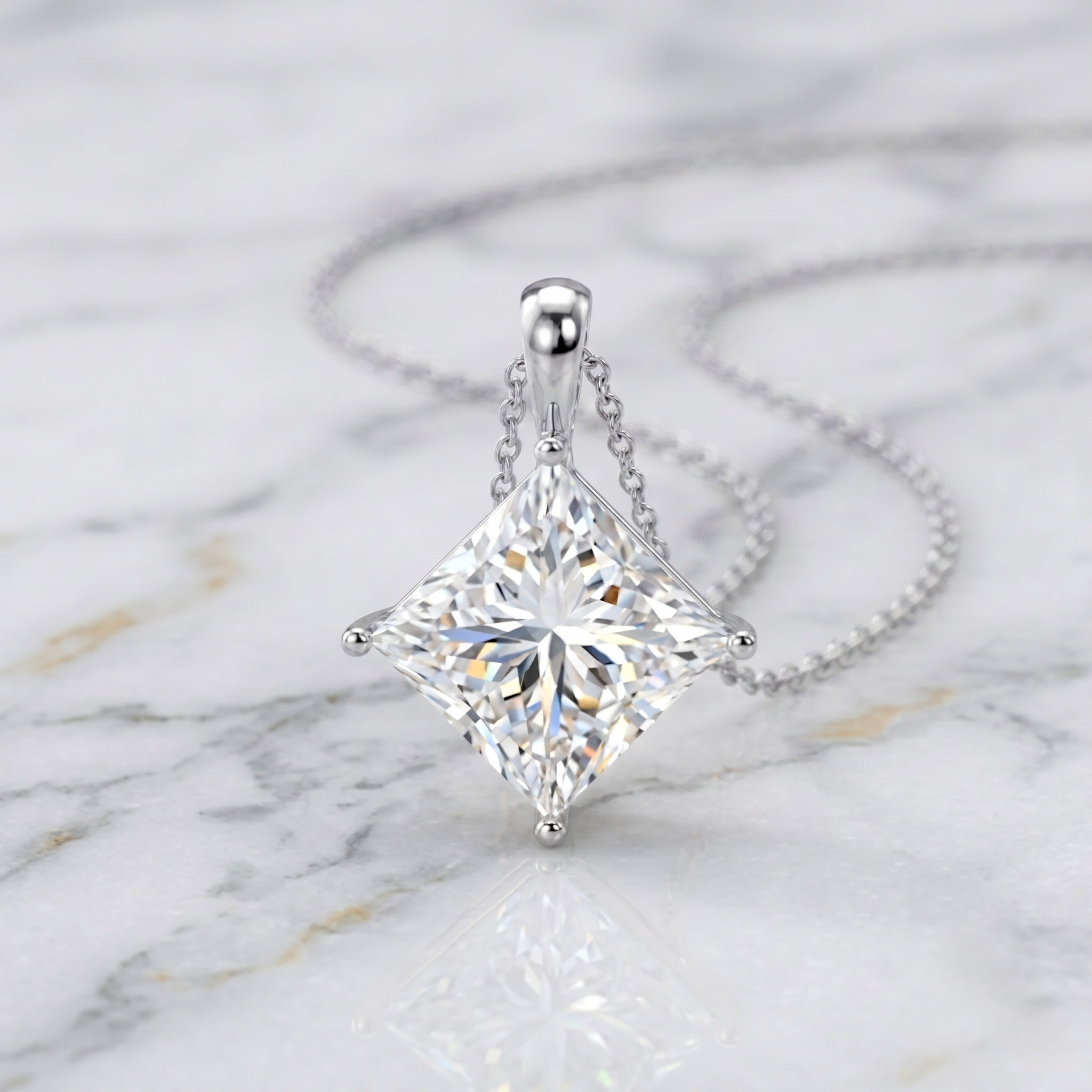 5 Carat Lab Grown Diamond Princess Cut Solitaire Necklace IGI Certified Lab - ( E-VS1 ) - Rosec Jewels