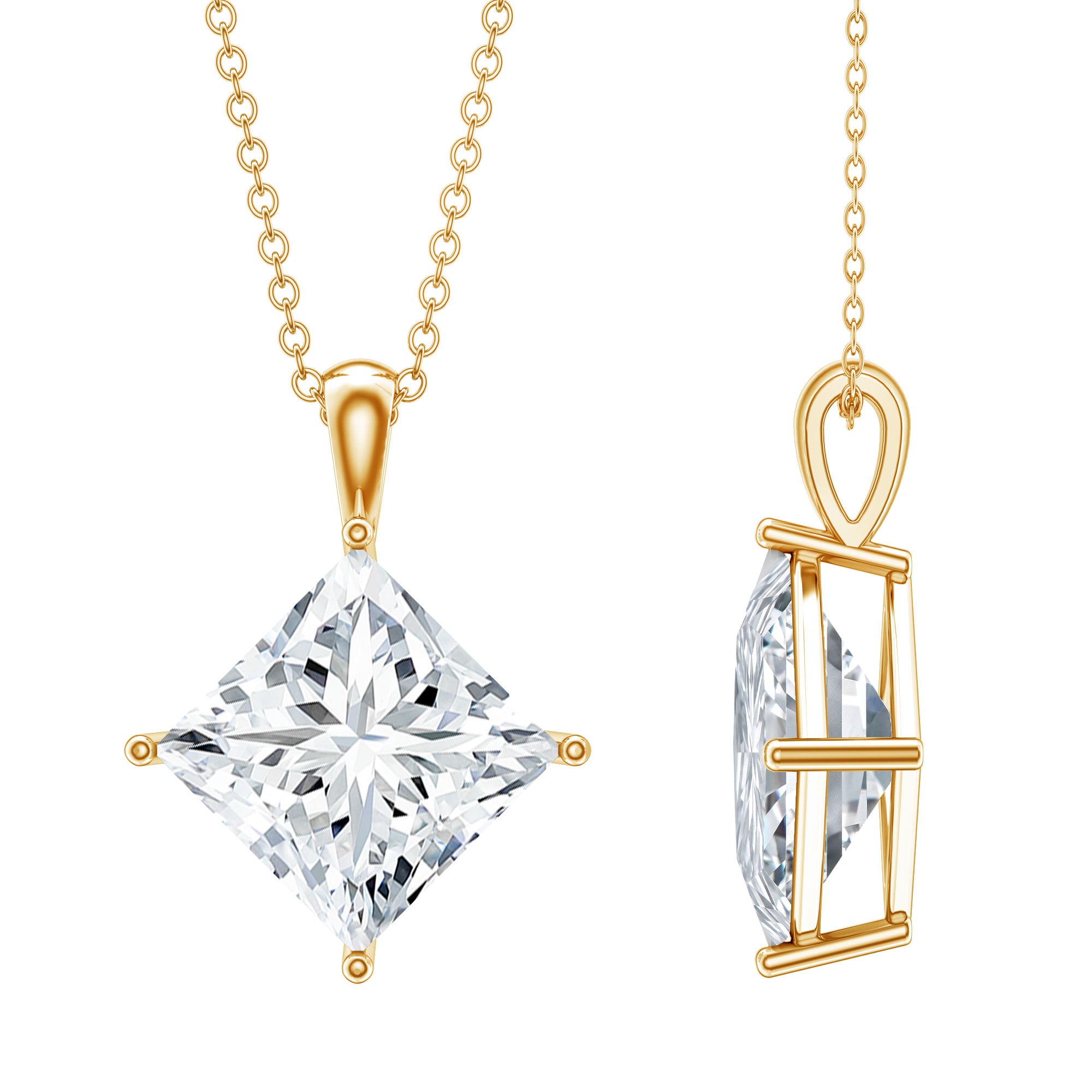 5 Carat Lab Grown Diamond Princess Cut Solitaire Necklace IGI Certified Lab - ( E-VS1 ) - Rosec Jewels