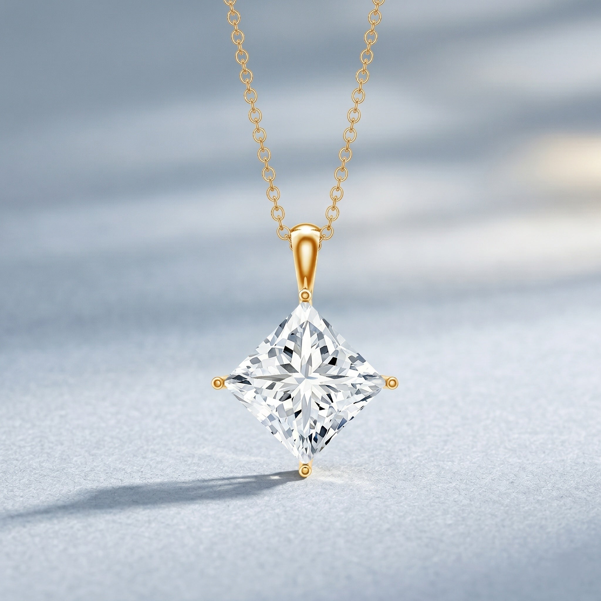 5 Carat Lab Grown Diamond Princess Cut Solitaire Necklace IGI Certified Lab - ( E-VS1 ) - Rosec Jewels