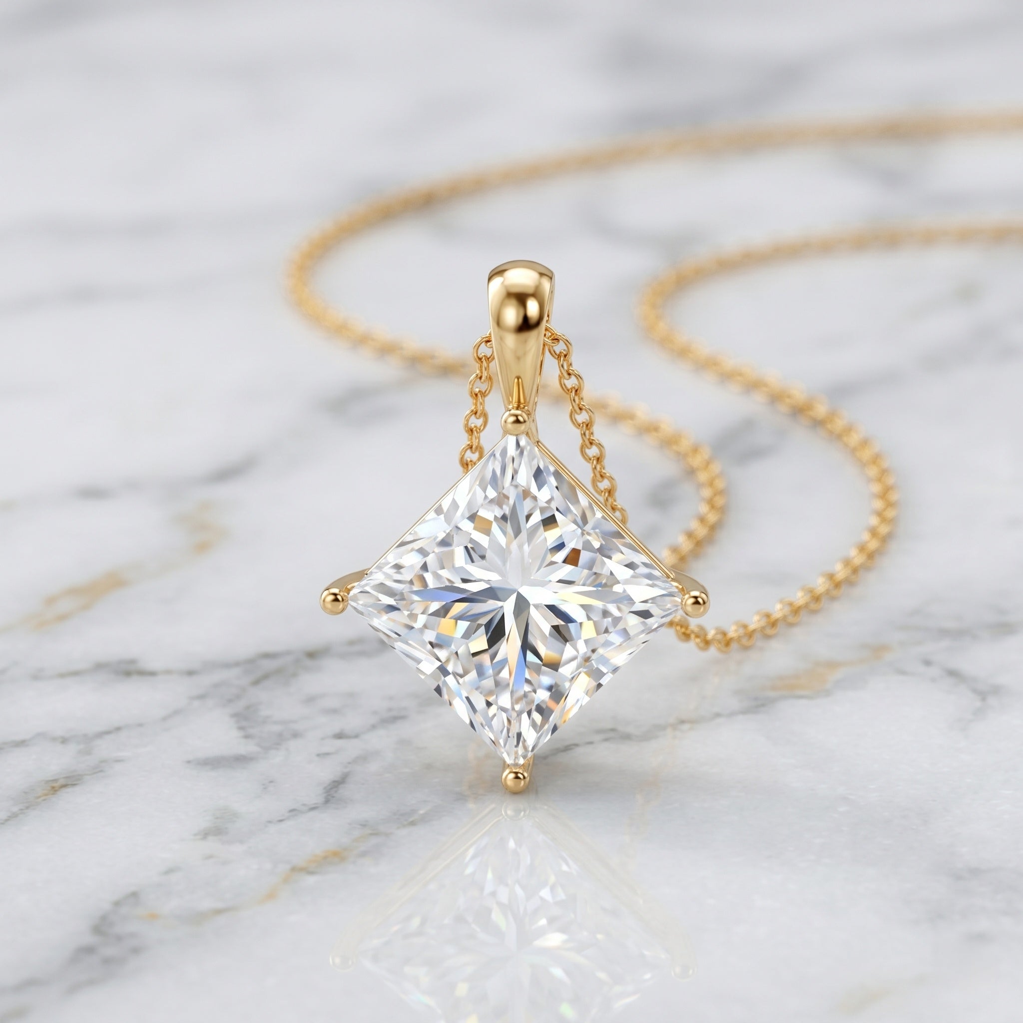 5 Carat Lab Grown Diamond Princess Cut Solitaire Necklace IGI Certified Lab - ( E-VS1 ) - Rosec Jewels