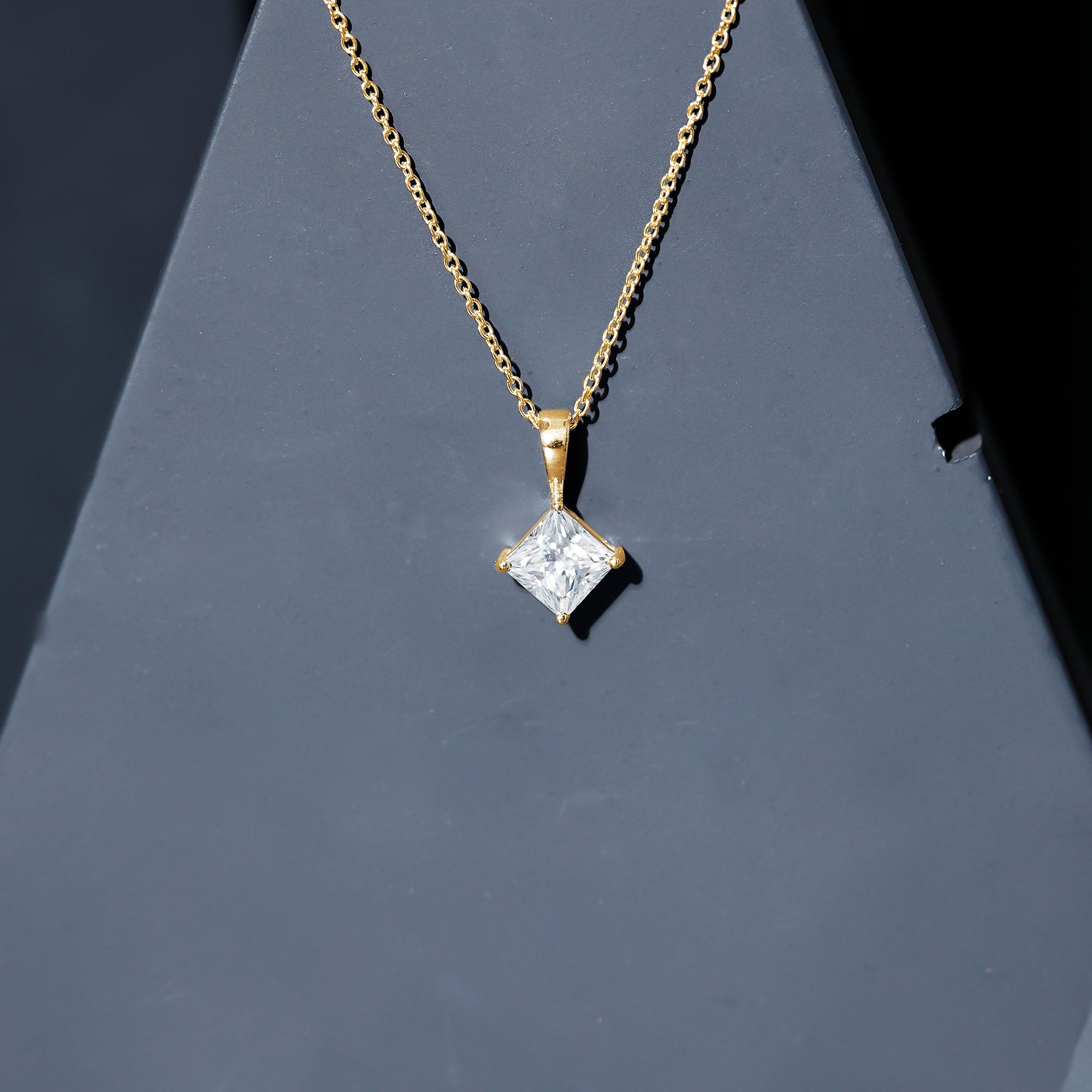 3 Carat Solitaire Lab Grown Diamond Princess Cut Necklace with IGI Certificate Lab - ( E-VS1 ) - Rosec Jewels
