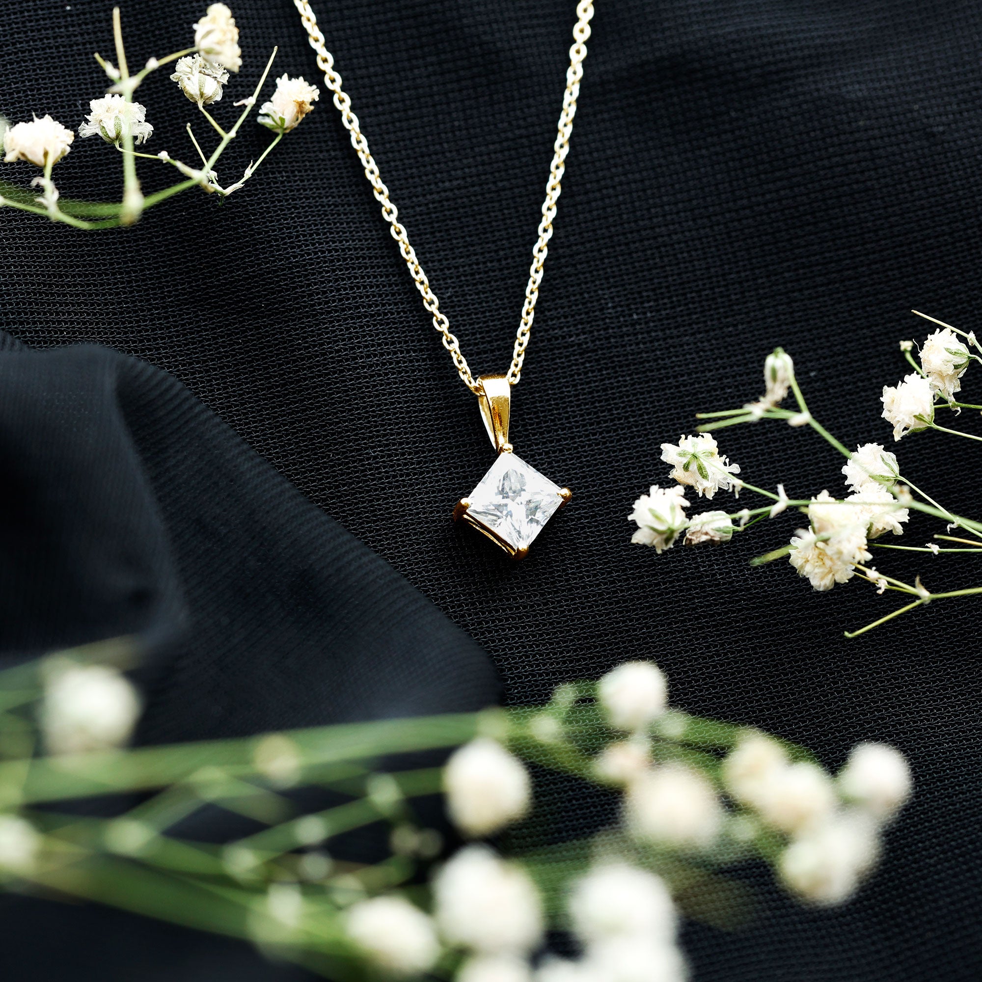 3 Carat Solitaire Lab Grown Diamond Princess Cut Necklace with IGI Certificate Lab - ( E-VS1 ) - Rosec Jewels