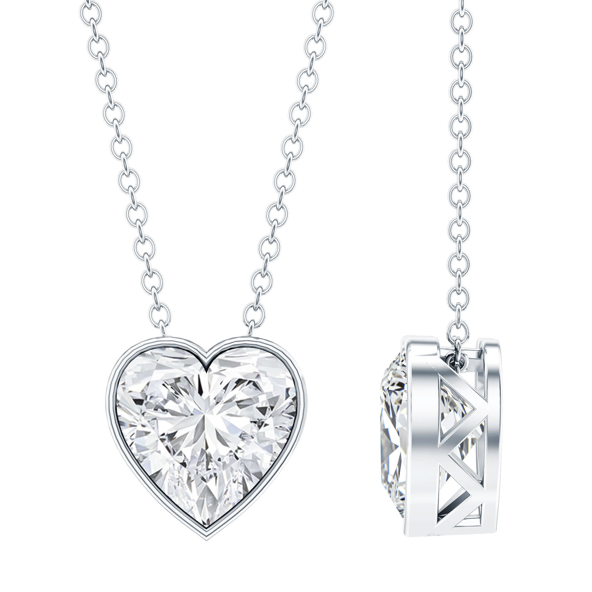 Rosec Jewels-Bezel Set 2 Carat Lab Grown Diamond Heart Necklace with IGI Certificate