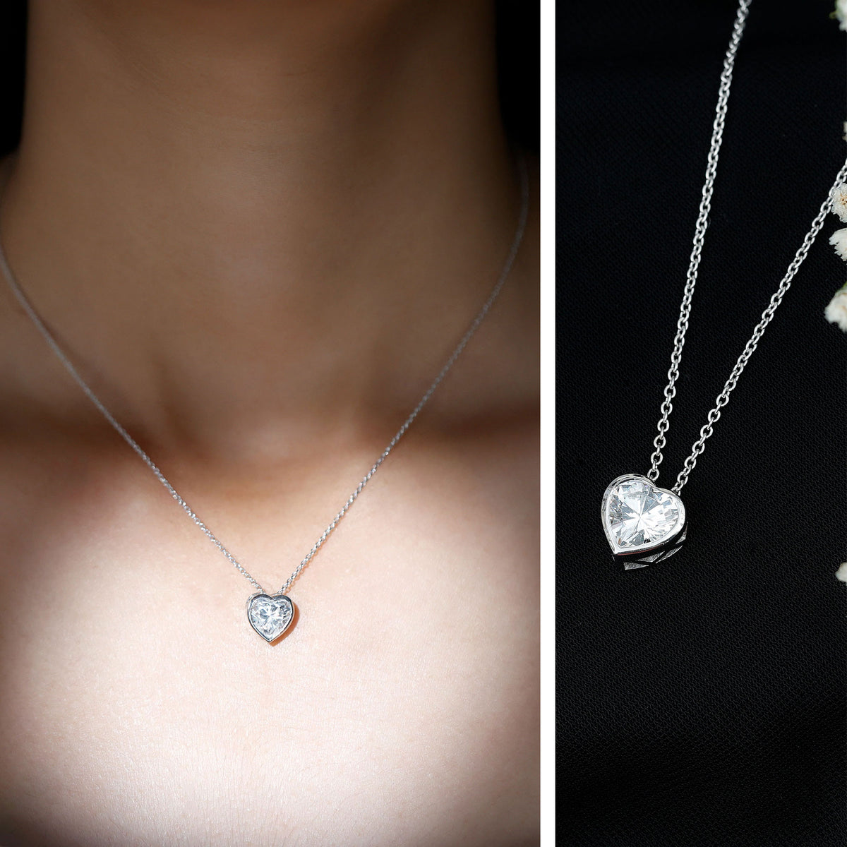 Rosec Jewels-Bezel Set 2 Carat Lab Grown Diamond Heart Necklace with IGI Certificate
