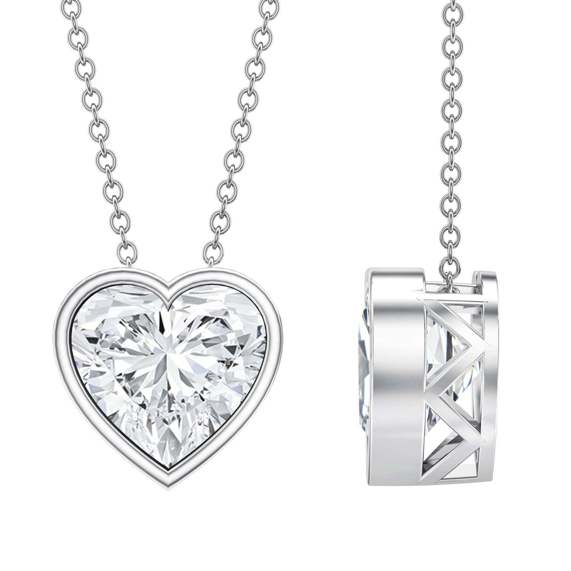 Bezel Set 3 Carat Lab Grown Diamond Heart Necklace with IGI Certificate Lab - ( E-VS1 ) - Rosec Jewels