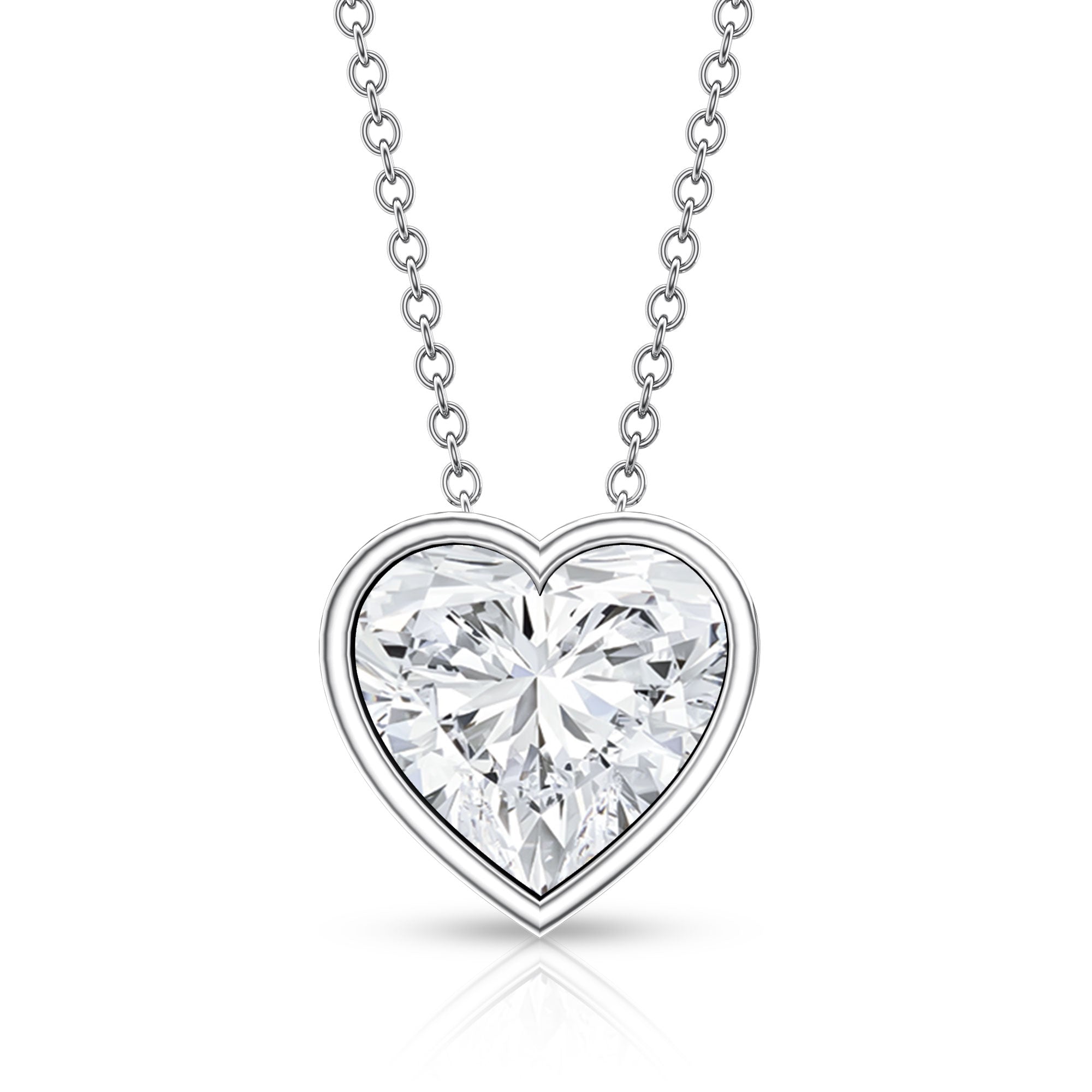 Bezel Set 3 Carat Lab Grown Diamond Heart Necklace with IGI Certificate Lab - ( E-VS1 ) - Rosec Jewels
