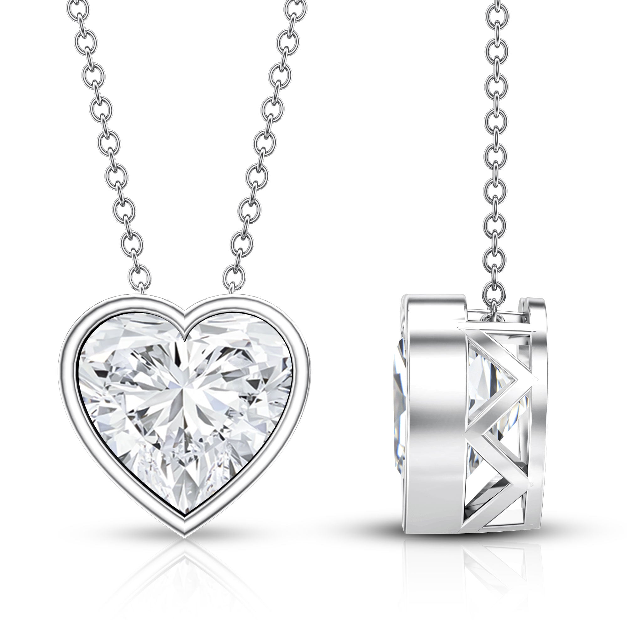 Bezel Set 3 Carat Lab Grown Diamond Heart Necklace with IGI Certificate Lab - ( E-VS1 ) - Rosec Jewels