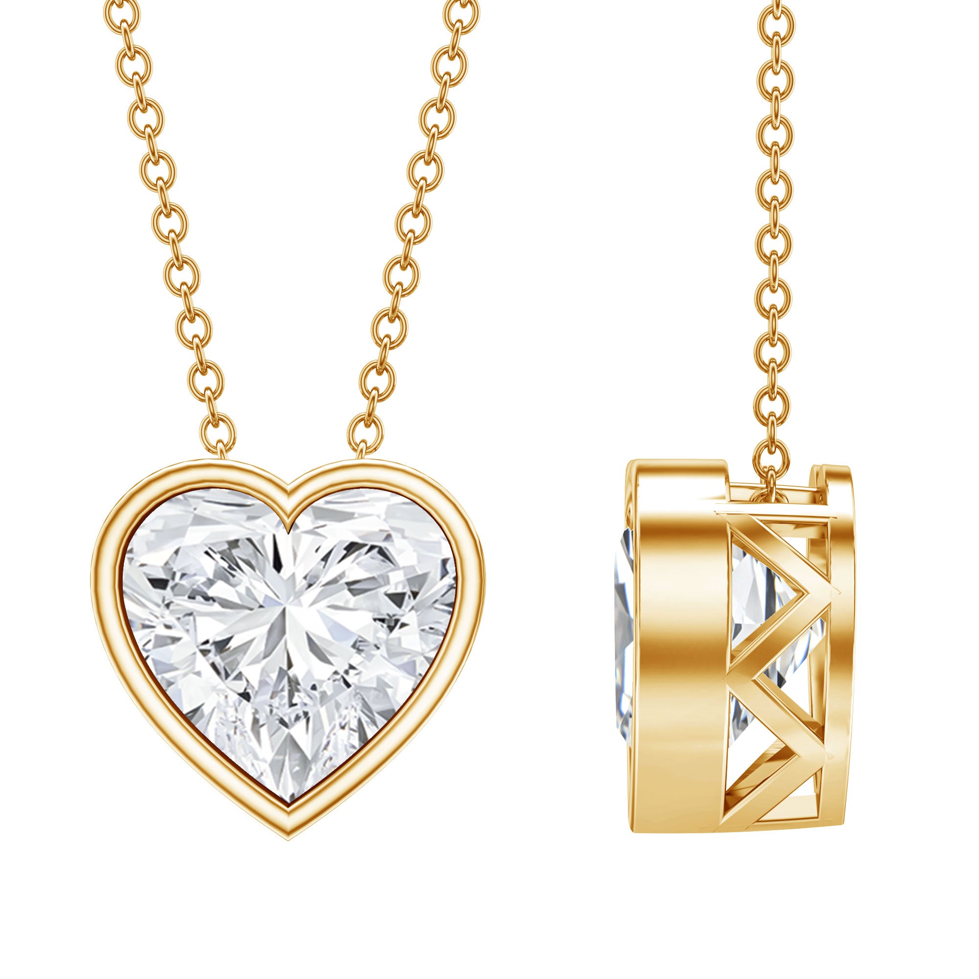 Bezel Set 3 Carat Lab Grown Diamond Heart Necklace with IGI Certificate Lab - ( E-VS1 ) - Rosec Jewels