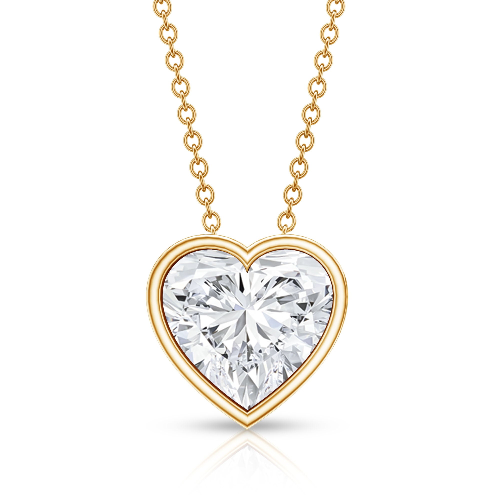 Bezel Set 3 Carat Lab Grown Diamond Heart Necklace with IGI Certificate Lab - ( E-VS1 ) - Rosec Jewels