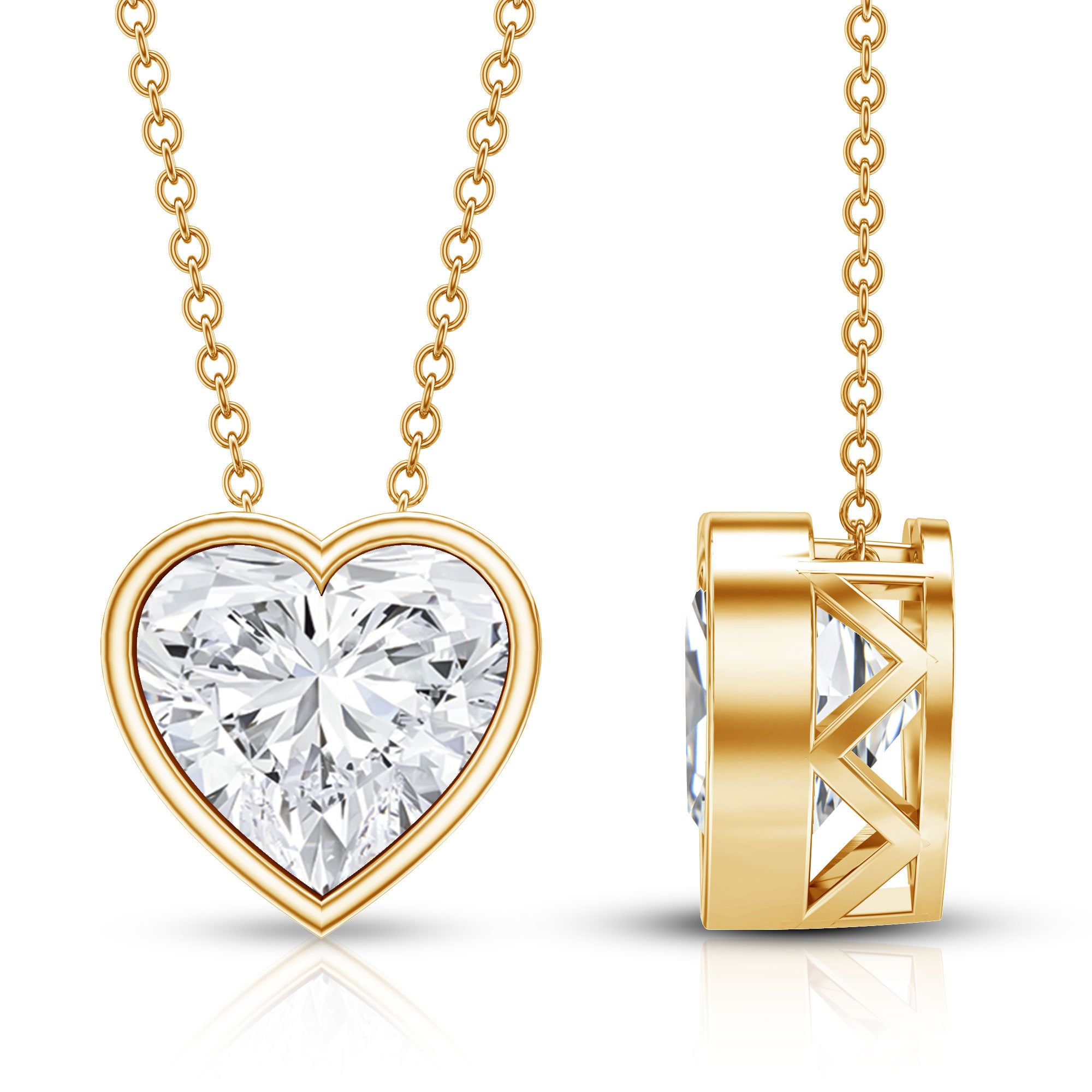Bezel Set 3 Carat Lab Grown Diamond Heart Necklace with IGI Certificate Lab - ( E-VS1 ) - Rosec Jewels