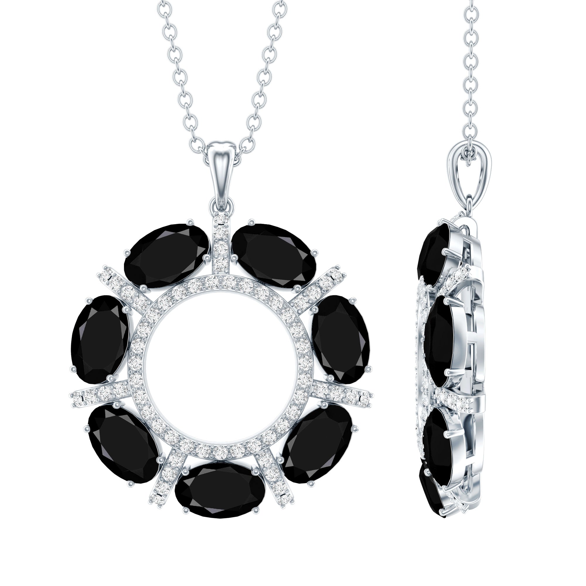 3 CT Oval Cut Black Spinel Elegant Pendant with Moissanite