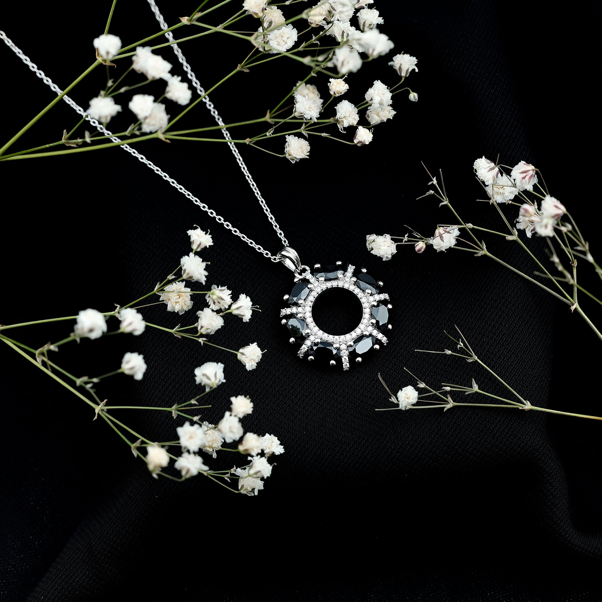3 CT Oval Cut Black Spinel Eternity Necklace with Silver Chain AAA 92.5 Sterling Silver - Rosec Jewels