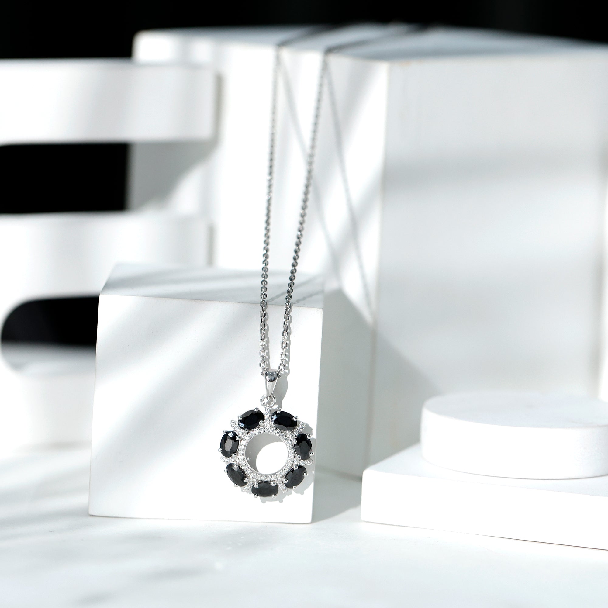 3 CT Oval Cut Black Spinel Eternity Necklace with Silver Chain AAA 92.5 Sterling Silver - Rosec Jewels