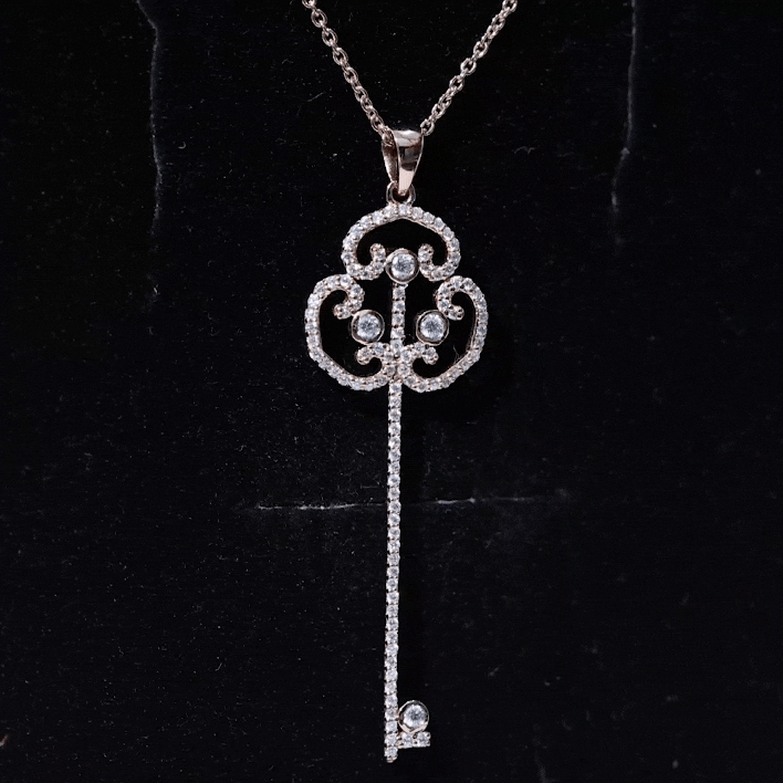 Certified Moissanite Vintage Key Pendant Necklace D-VS1 - Rosec Jewels