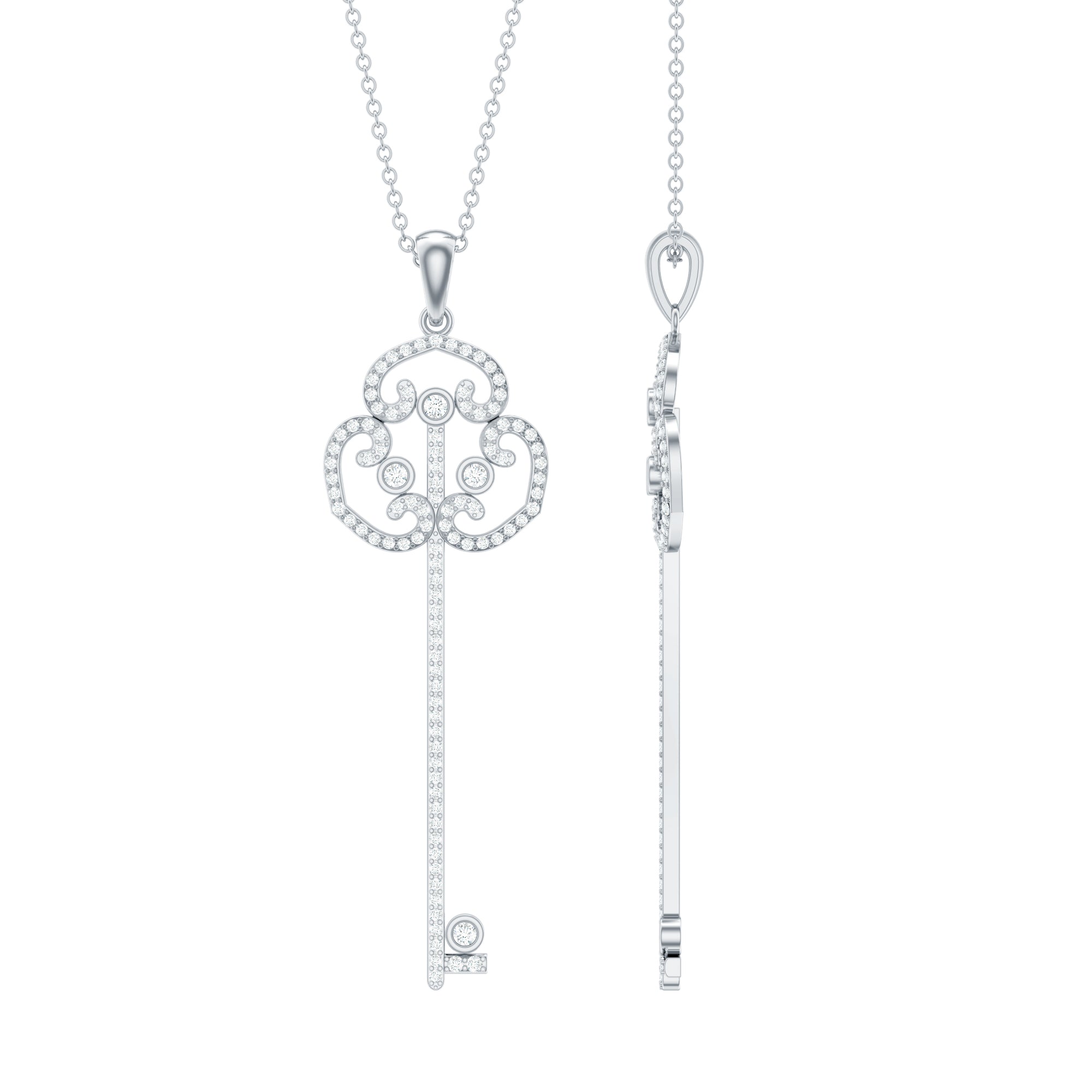 Certified Moissanite Vintage Key Pendant Necklace D-VS1 - Rosec Jewels