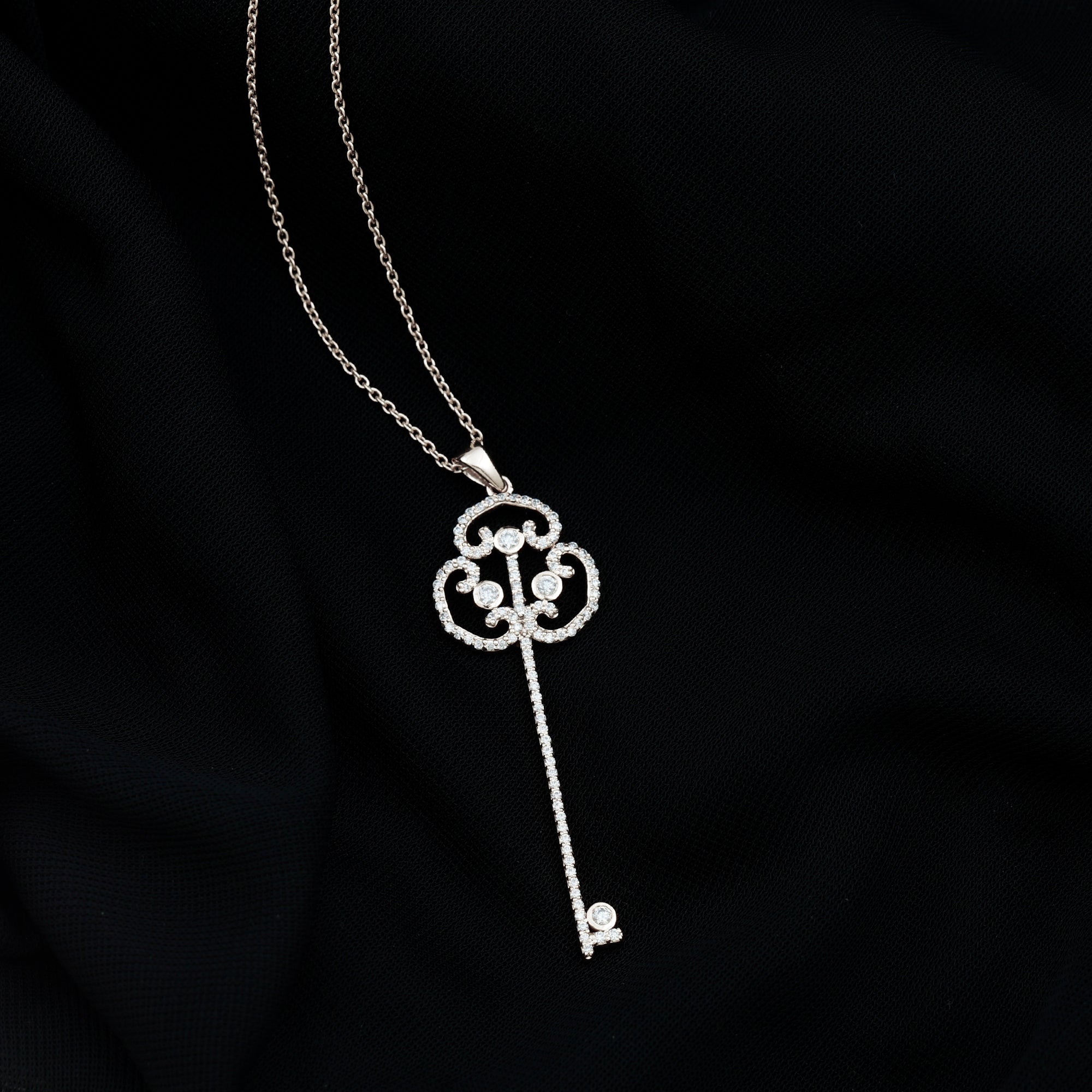 Certified Moissanite Vintage Key Pendant Necklace D-VS1 - Rosec Jewels