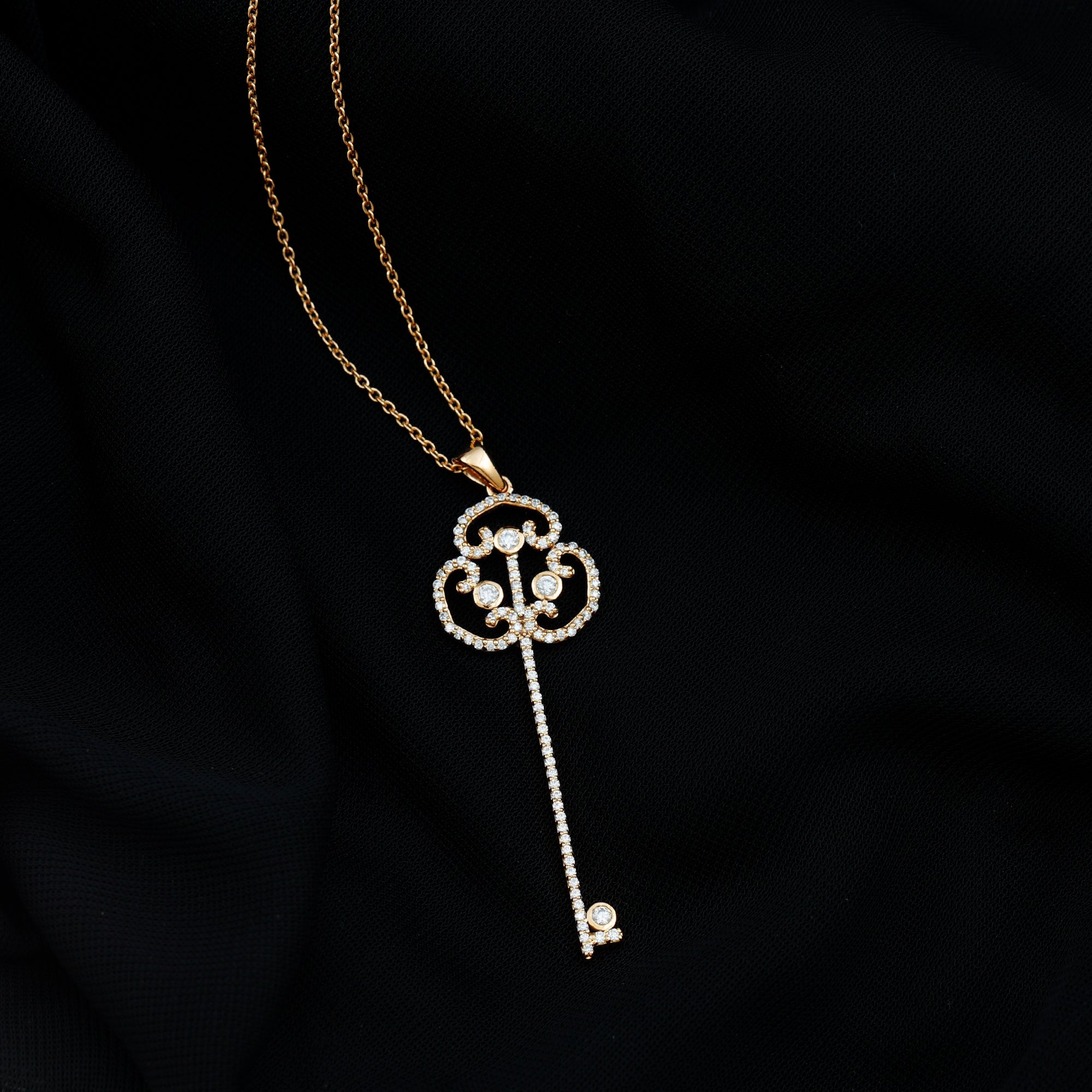 Certified Moissanite Vintage Key Pendant Necklace D-VS1 - Rosec Jewels
