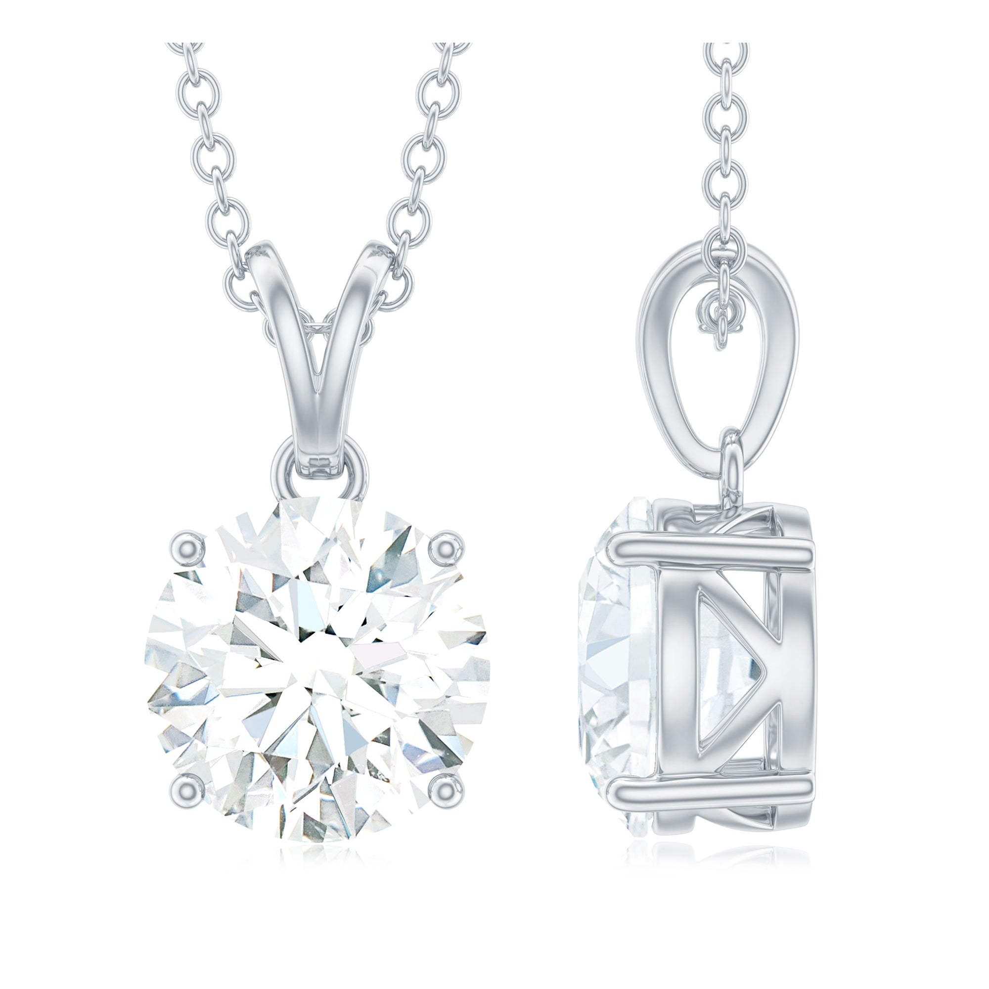 8 MM Certified Moissanite Solitaire Pendant Necklace in Silver - Rosec Jewels