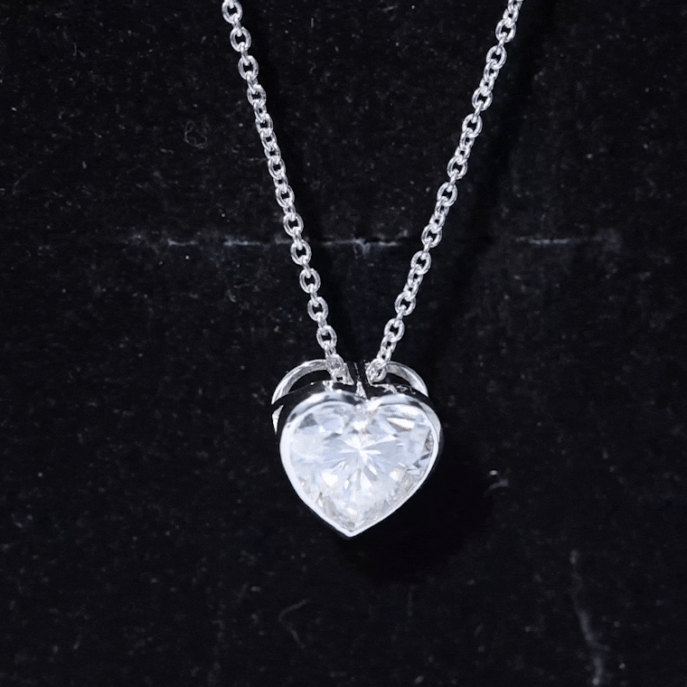 2 Carat Heart Shape Moissanite Solitaire Necklace in Bezel Setting D-VS1 - Rosec Jewels