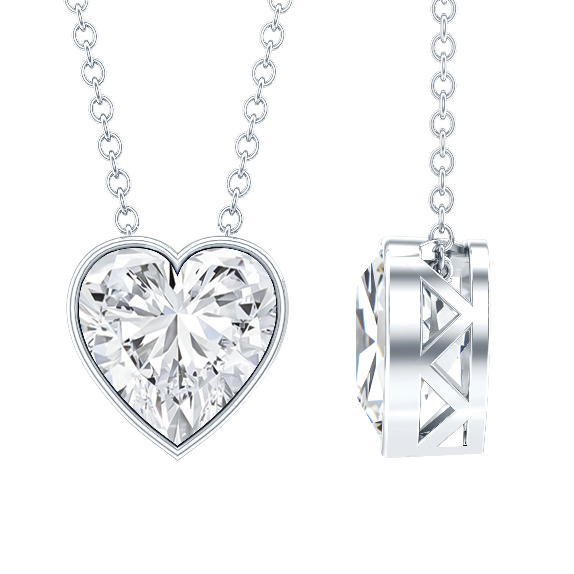 2 Carat Heart Shape Moissanite Solitaire Necklace in Bezel Setting D-VS1 - Rosec Jewels