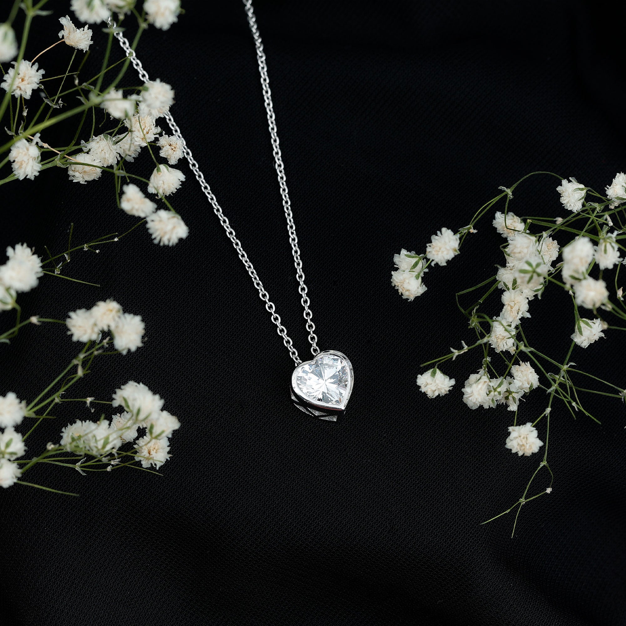 2 Carat Heart Shape Moissanite Solitaire Necklace in Bezel Setting D-VS1 - Rosec Jewels