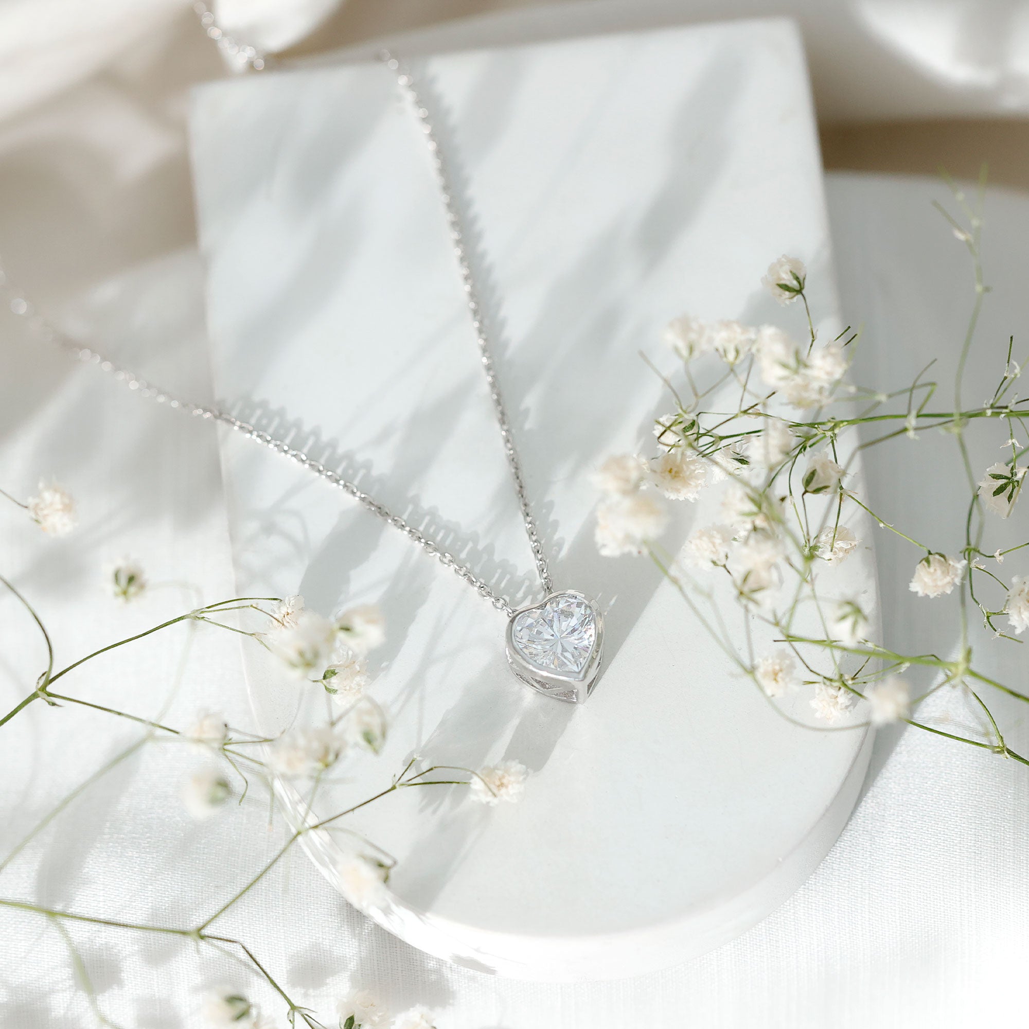 2 Carat Heart Shape Moissanite Solitaire Necklace in Bezel Setting D-VS1 - Rosec Jewels