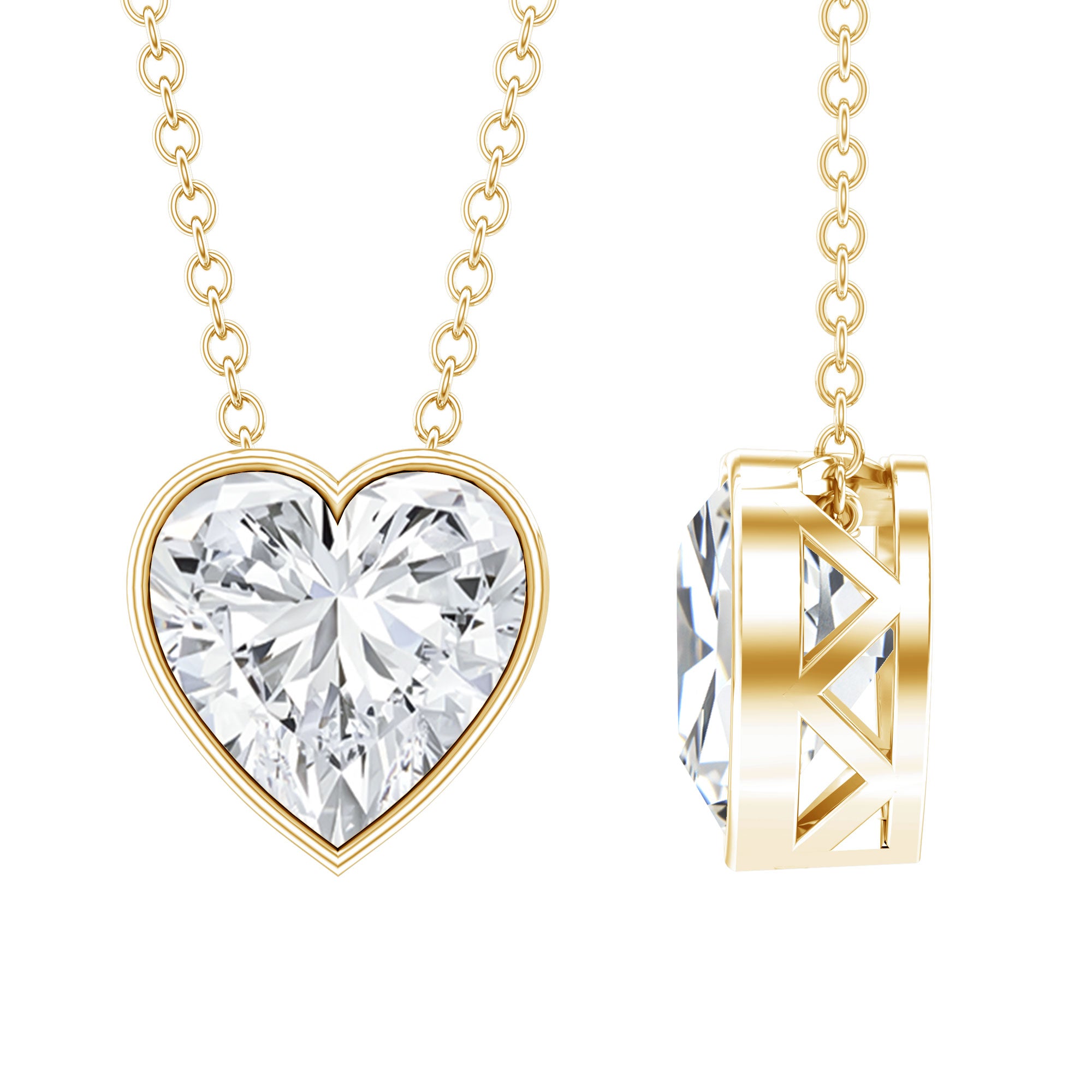 2 Carat Heart Shape Moissanite Solitaire Necklace in Bezel Setting D-VS1 - Rosec Jewels