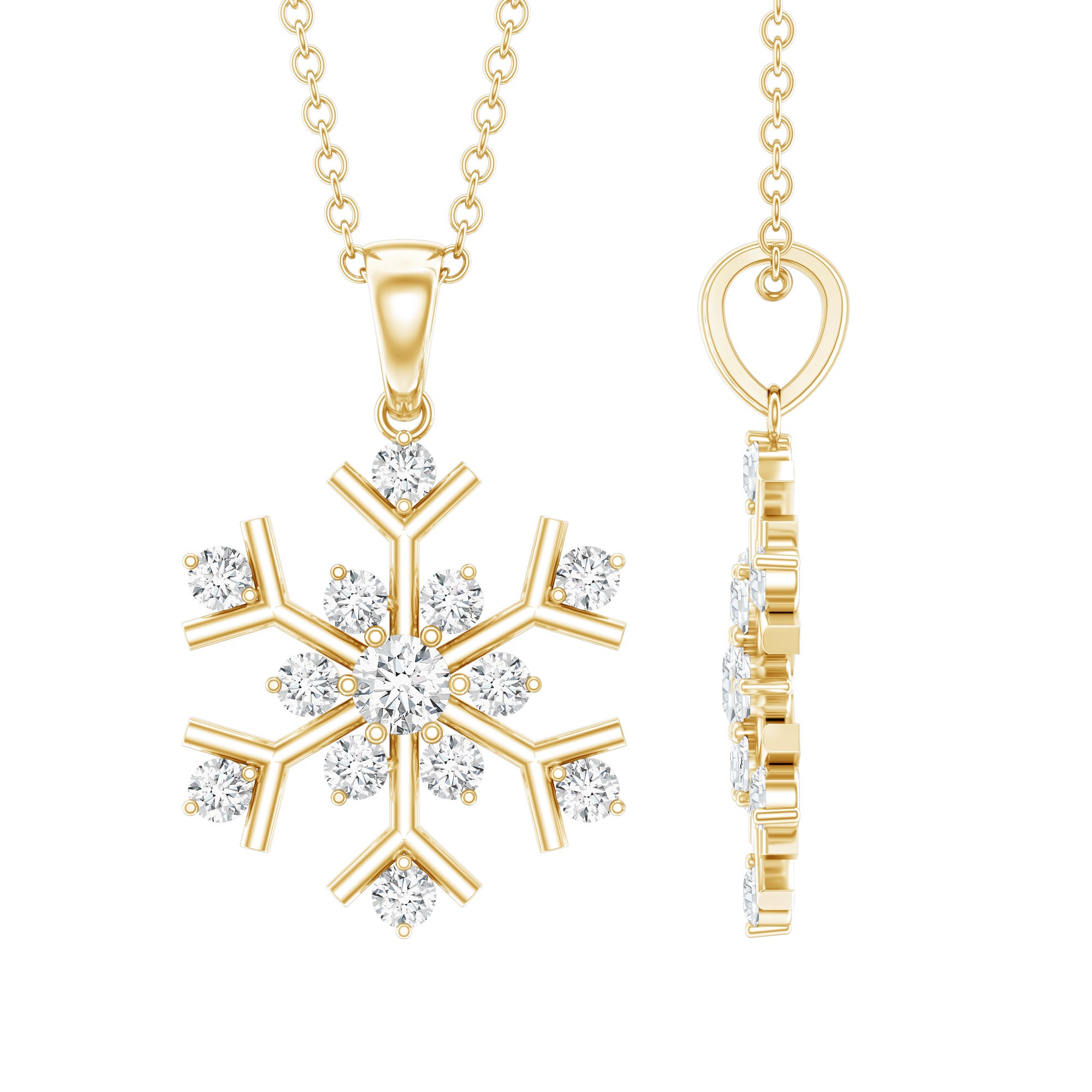 Certified Moissanite Snowflake Pendant Necklace for Women D-VS1 - Rosec Jewels