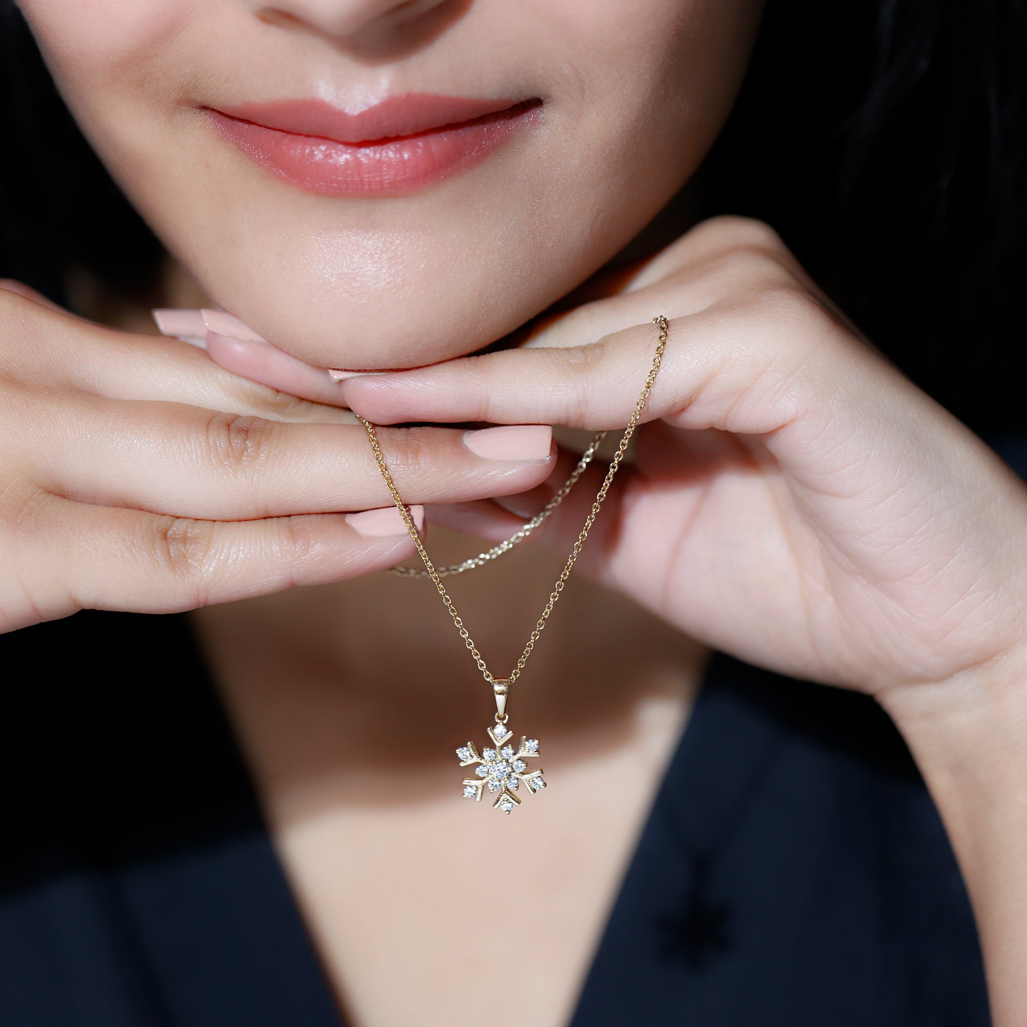 Certified Moissanite Snowflake Pendant Necklace for Women D-VS1 - Rosec Jewels