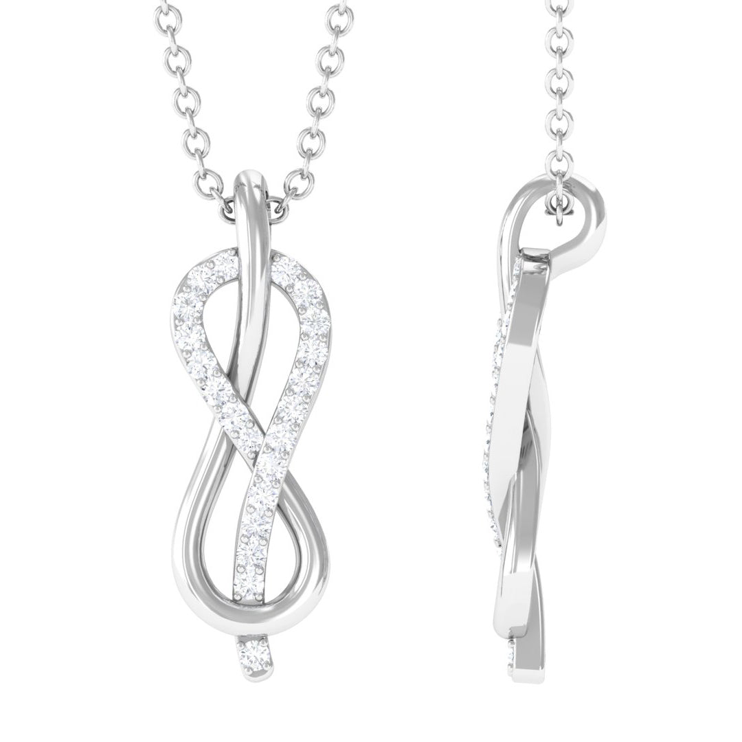 Minimal Moissanite Infinity Knot Style Pendant Necklace in Silver - Rosec Jewels