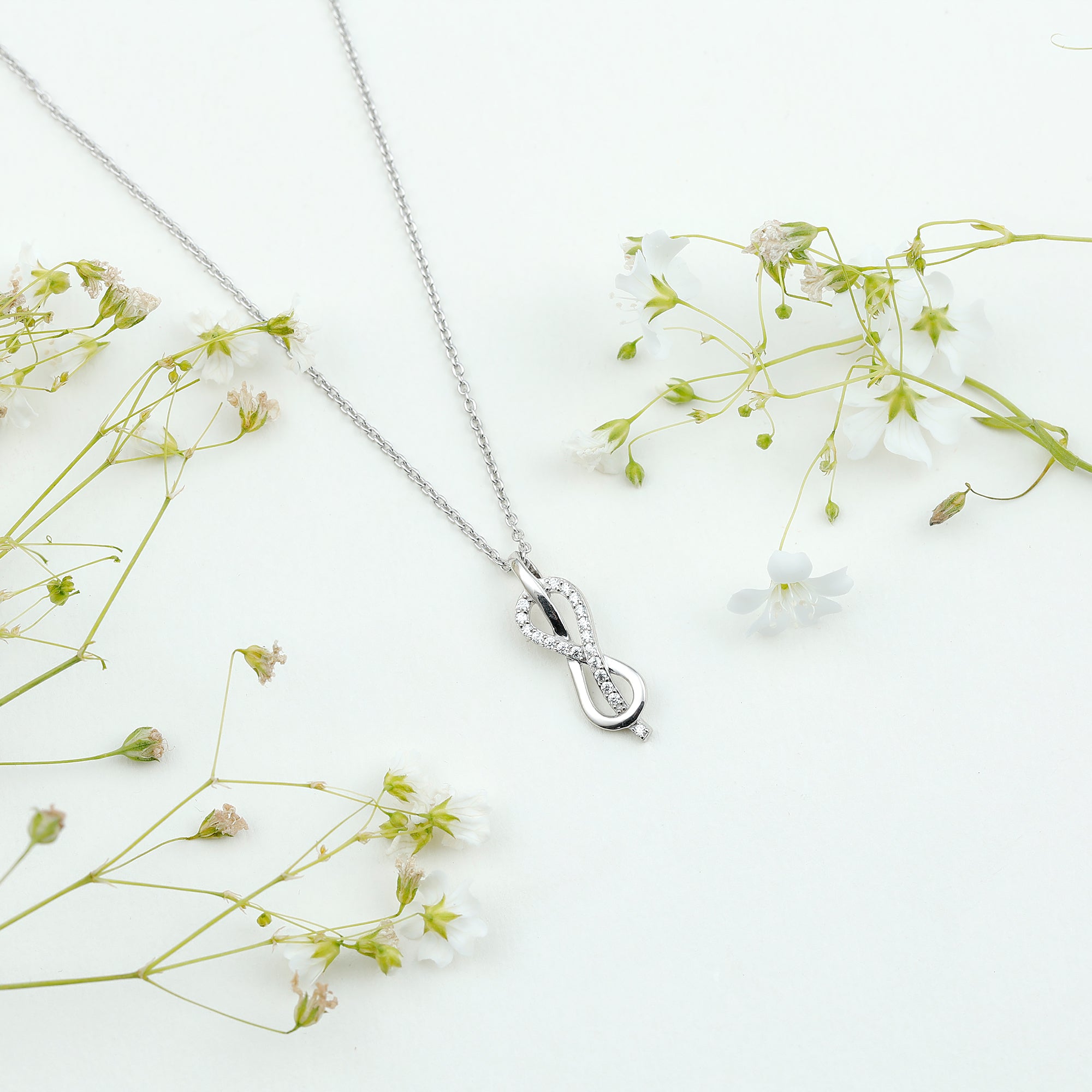 Certified Moissanite Infinity Pendant Necklace with Chain D-VS1 92.5 Sterling Silver - Rosec Jewels