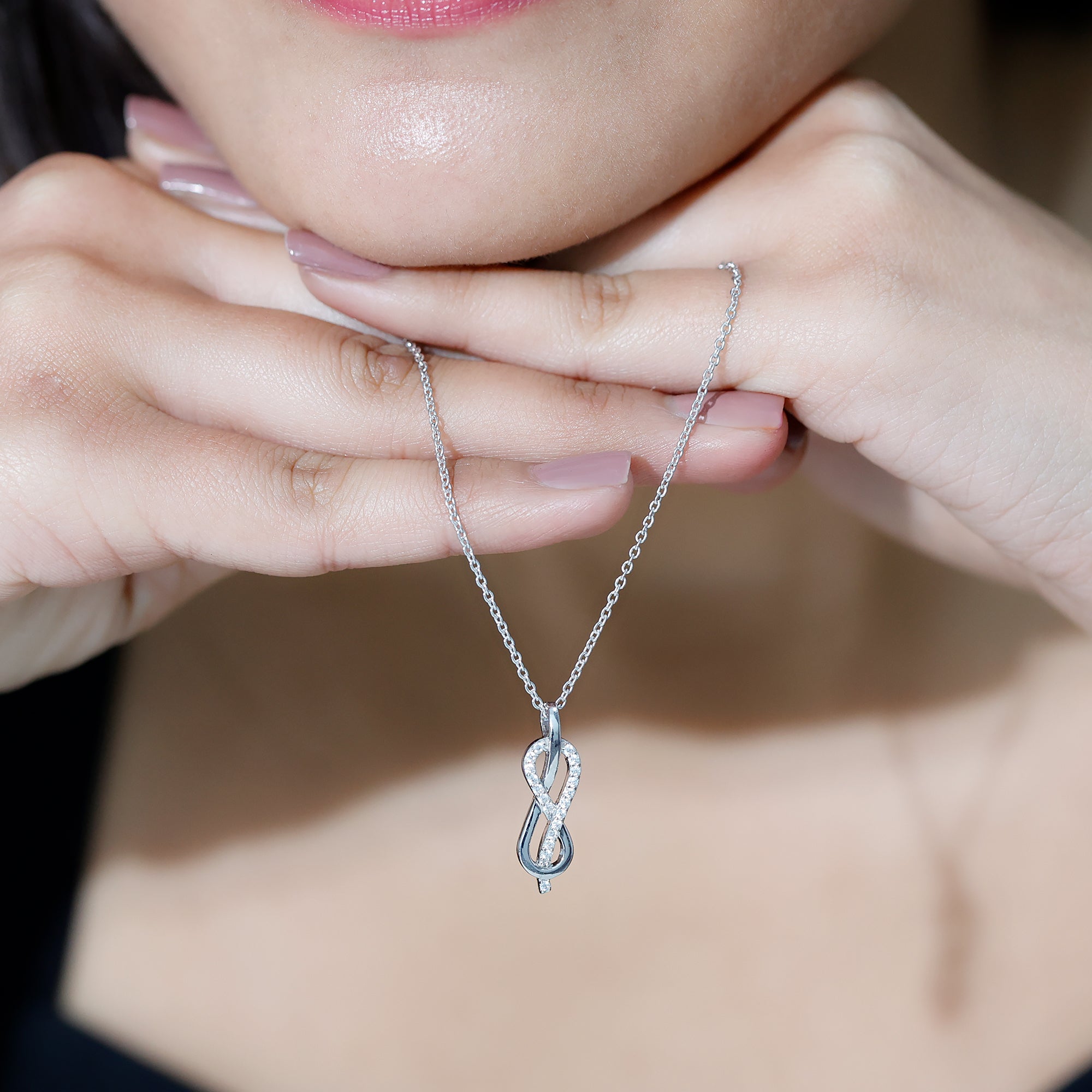Certified Moissanite Infinity Pendant Necklace with Chain D-VS1 92.5 Sterling Silver - Rosec Jewels