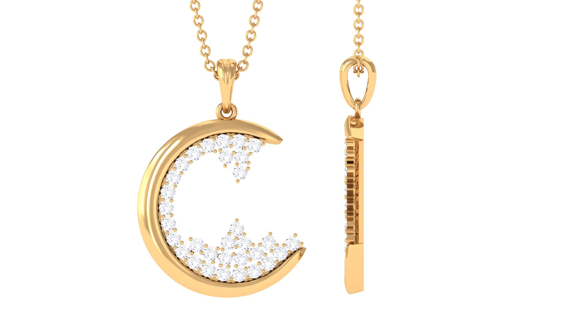 C Initial Necklace with Moissanite Cluster D-VS1 - Rosec Jewels