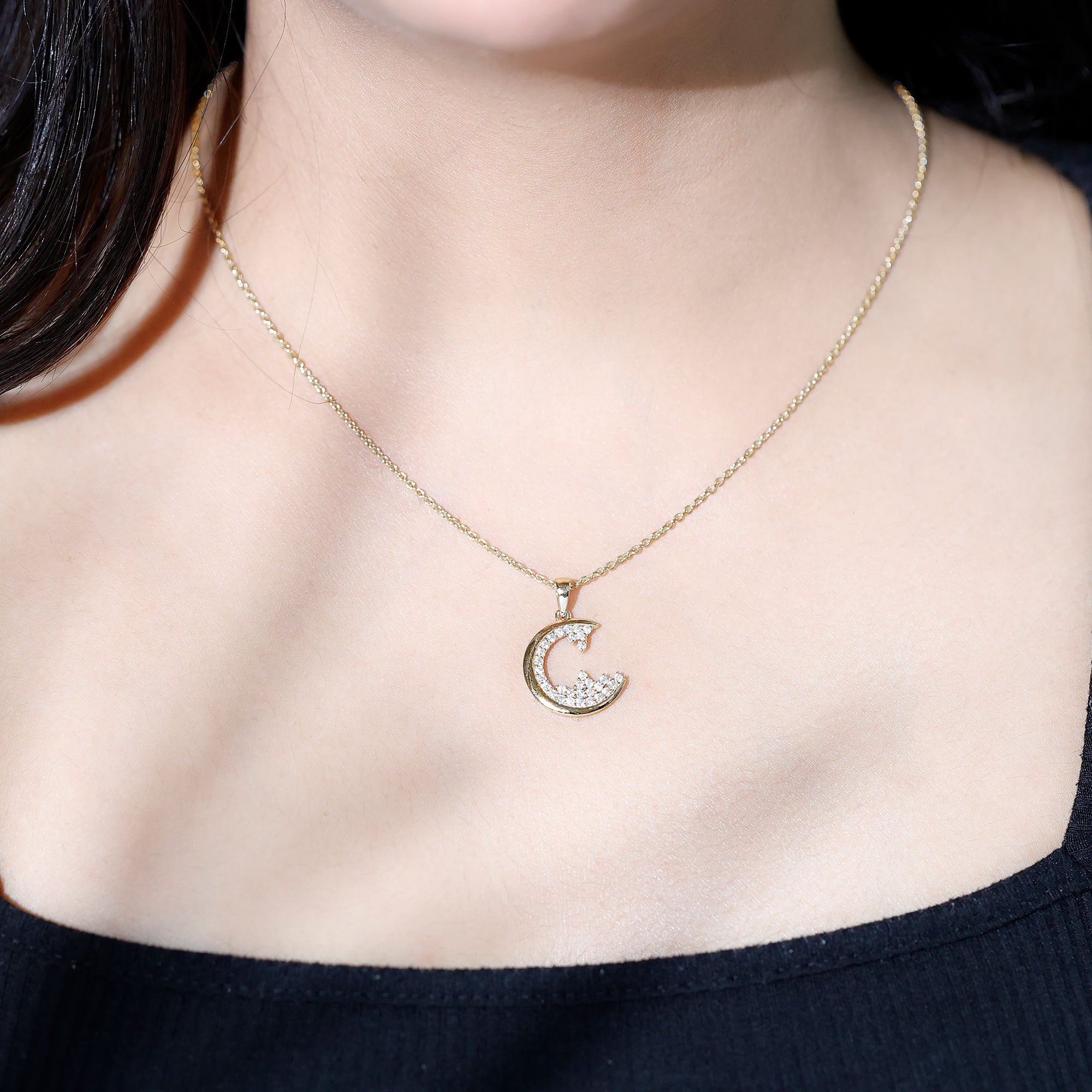 C Initial Necklace with Moissanite Cluster D-VS1 - Rosec Jewels