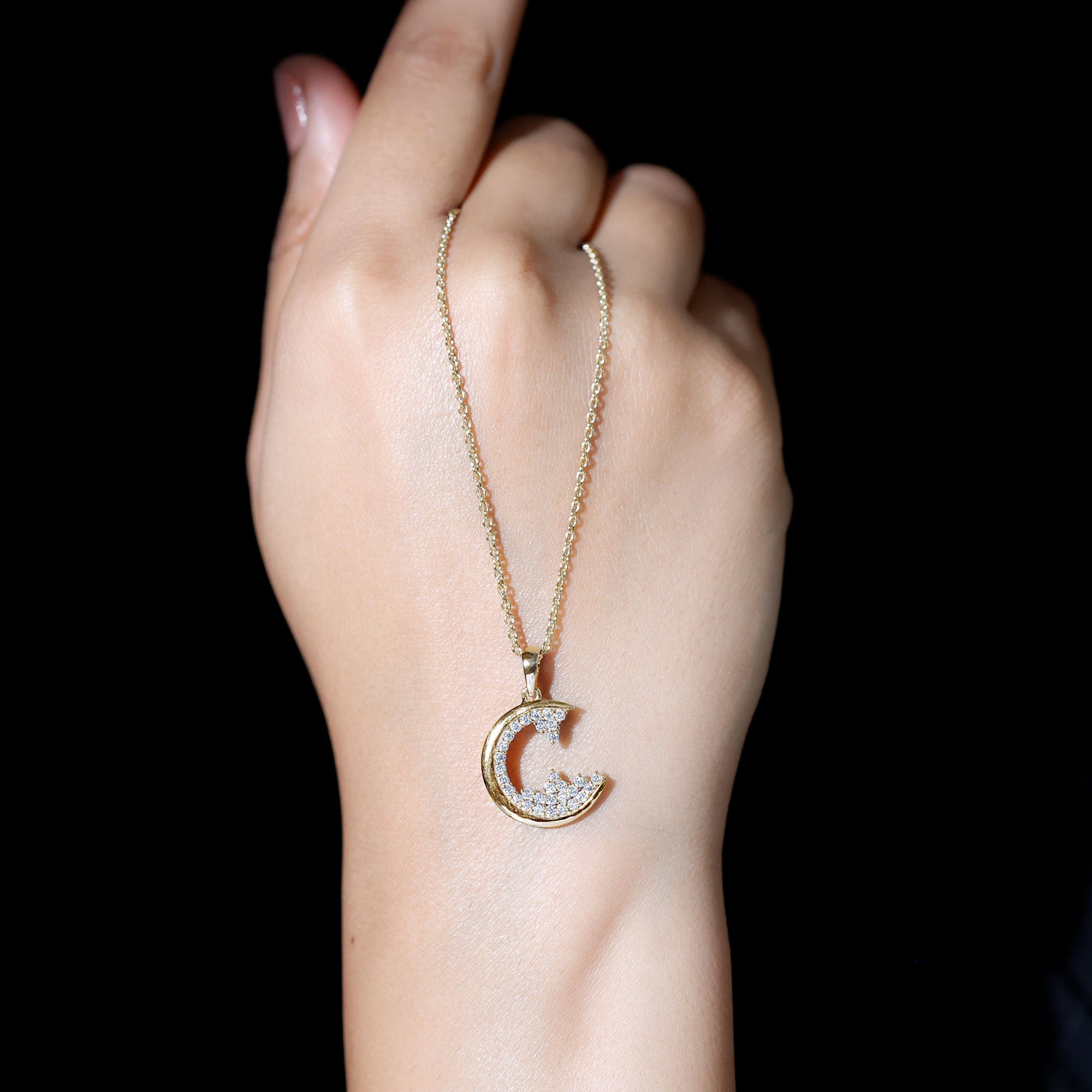 C Initial Necklace with Moissanite Cluster D-VS1 - Rosec Jewels