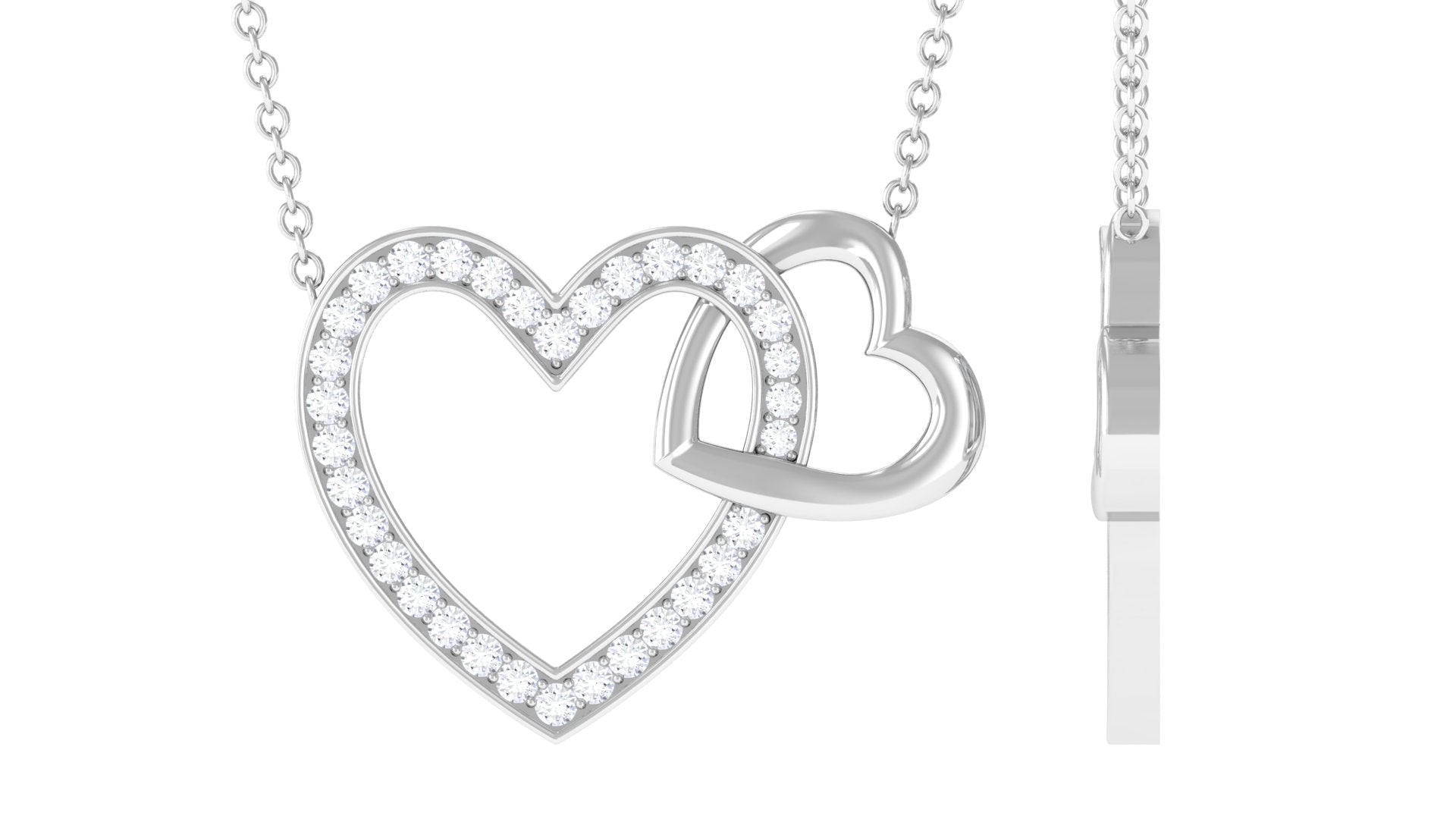 1/2 Certified Moissanite Twin Heart Gold Necklace