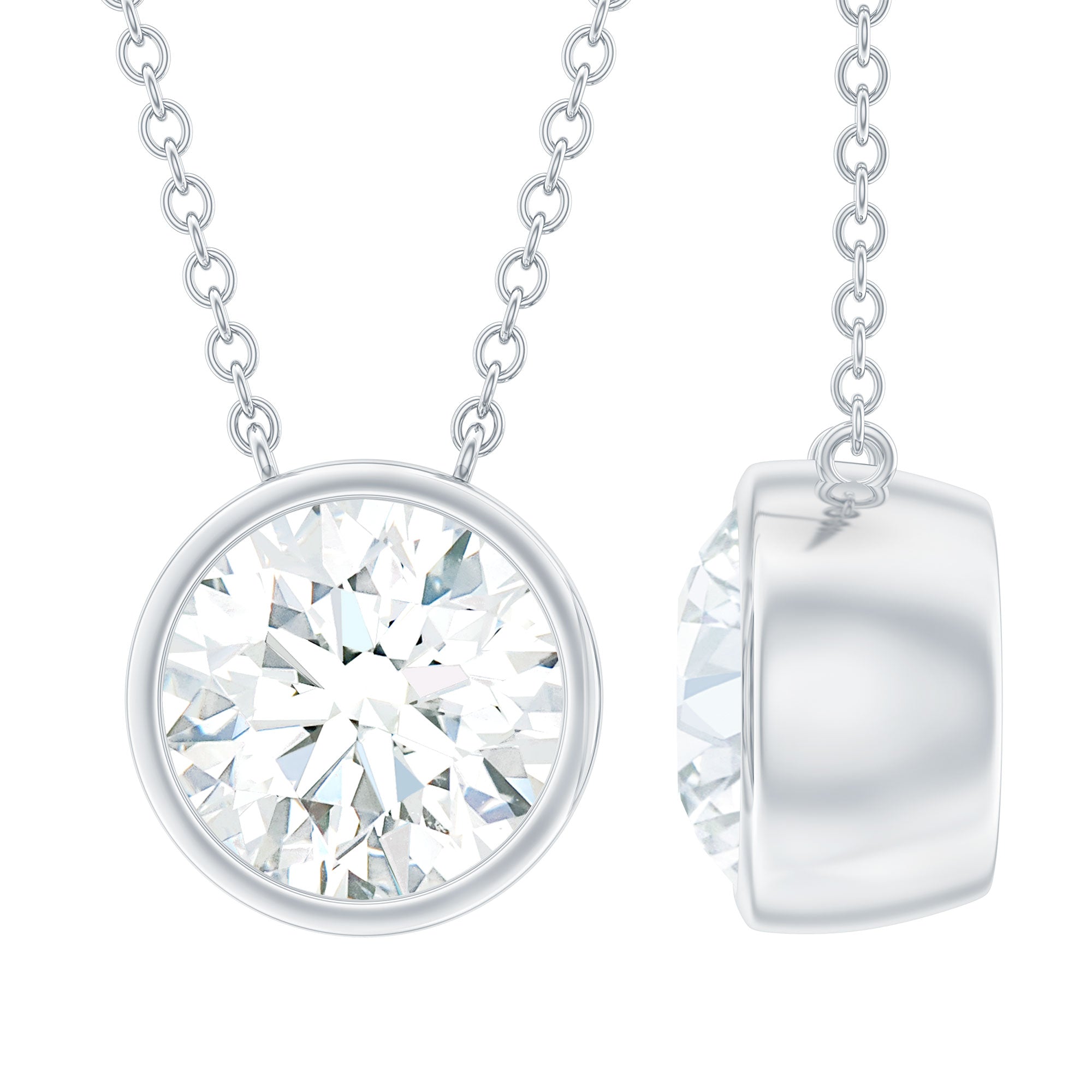 2 CT Certified Moissanite Solitaire Necklace in Bezel Setting