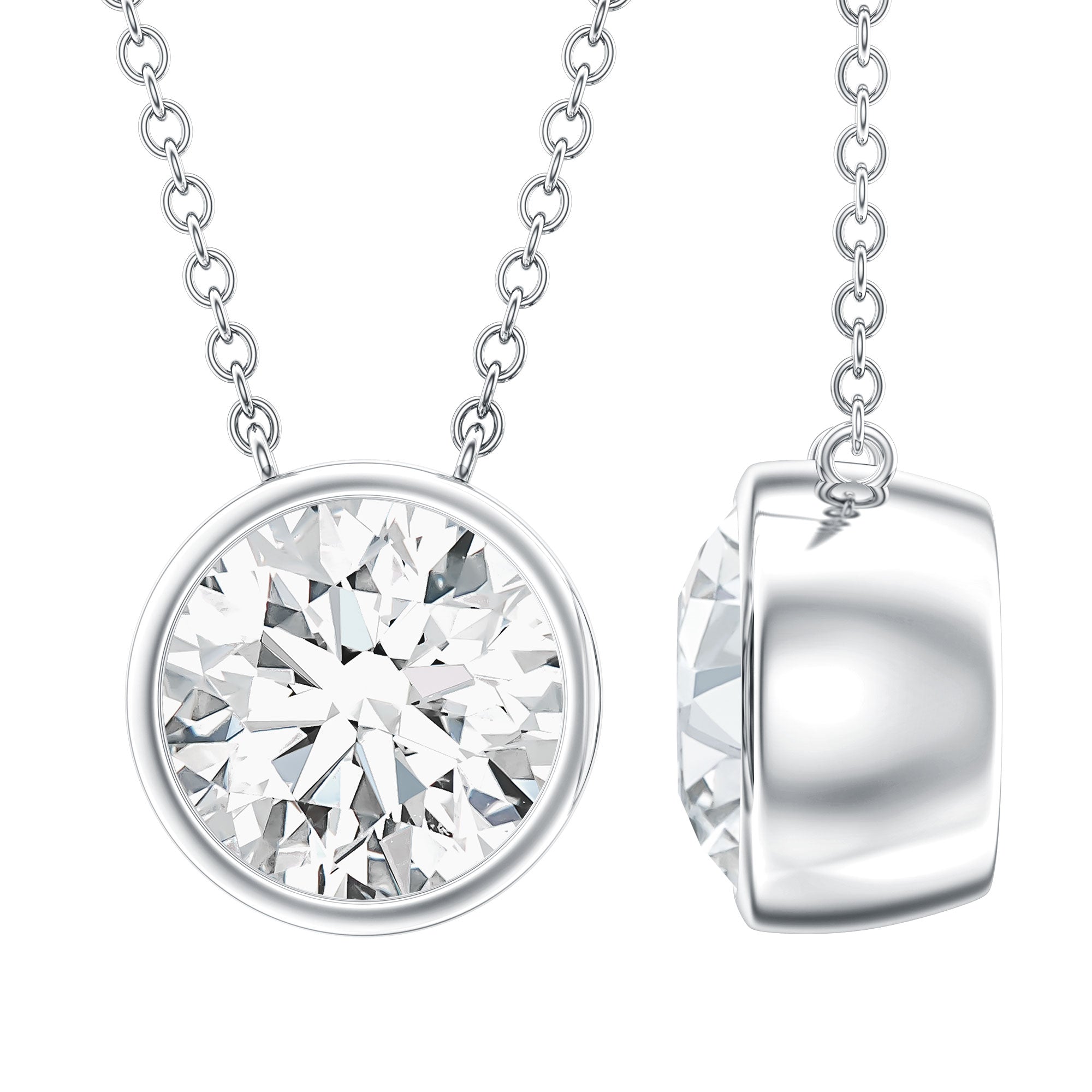2 Carat Certified Moissanite Solitaire Necklace in Bezel Setting D-VS1 - Rosec Jewels