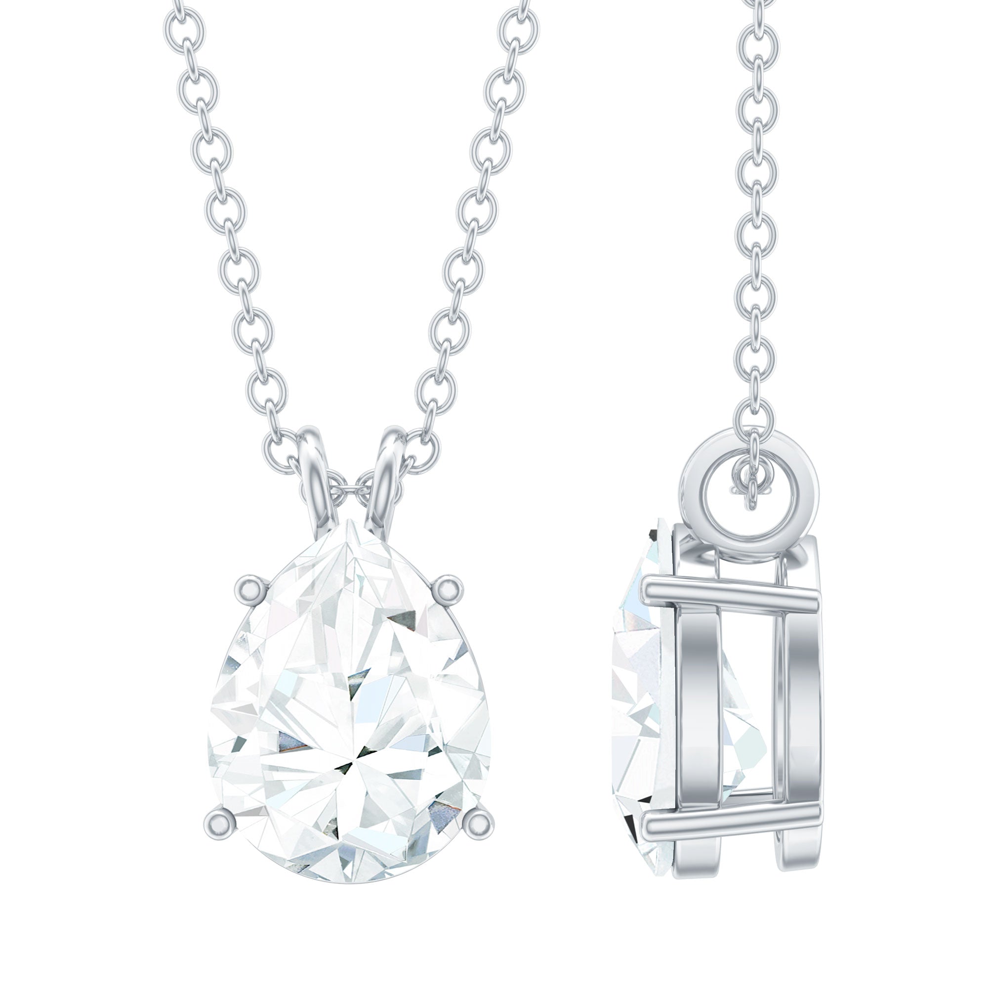 Certified Moissanite Teardrop Solitaire Pendant in Prong Setting