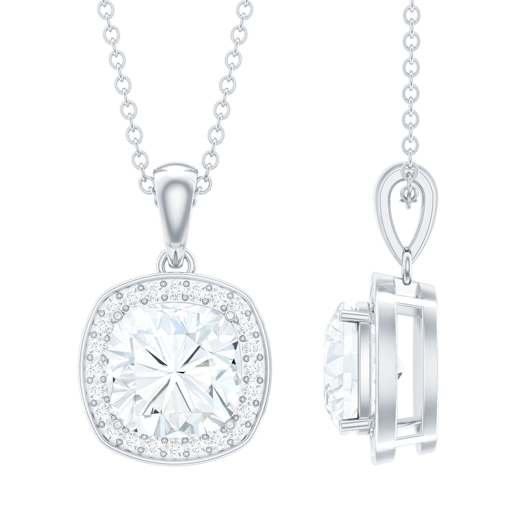 Certified 8 MM Cushion Cut Moissanite Halo Pendant