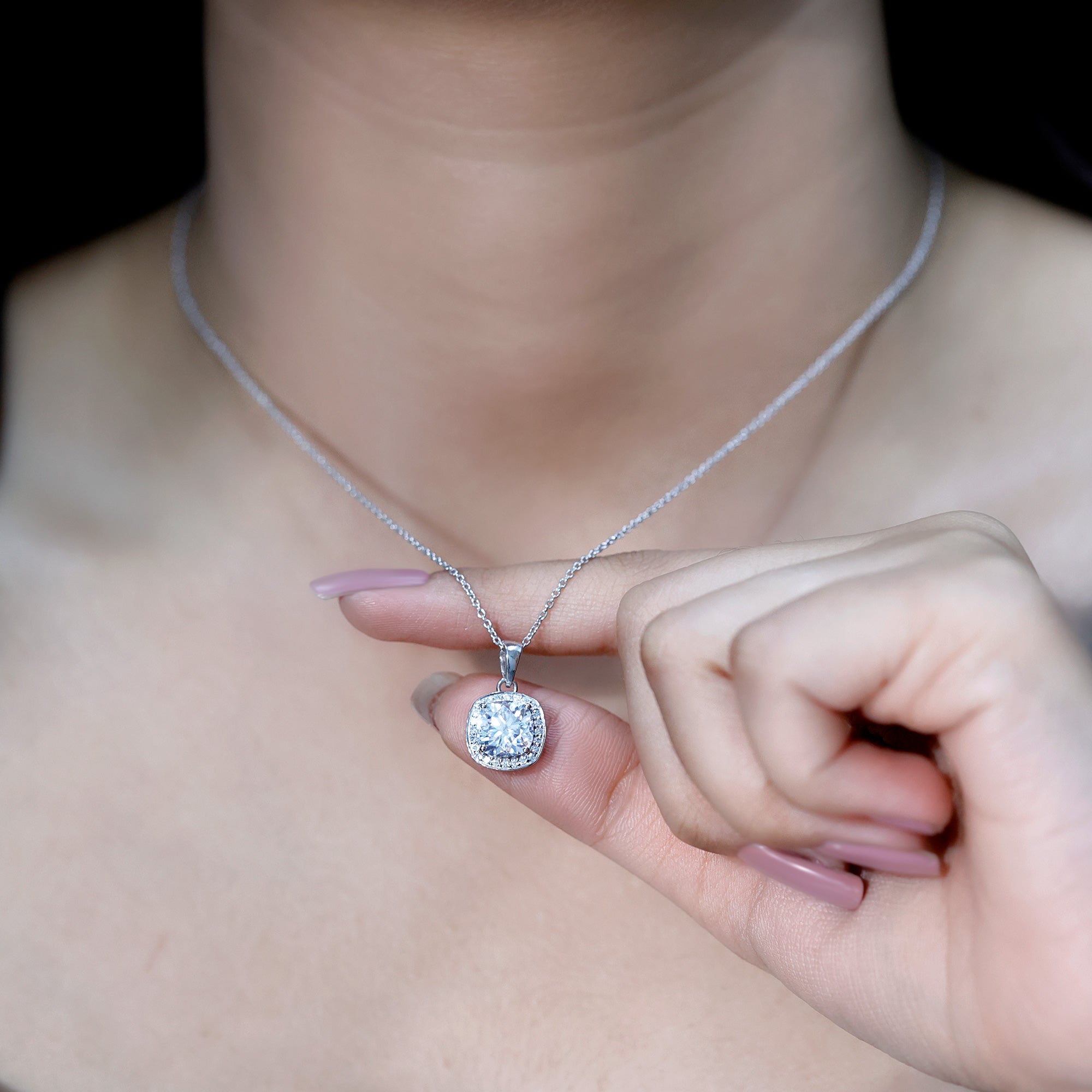 Certified 3 Carat Cushion Cut Moissanite Pendant D-VS1 - Rosec Jewels