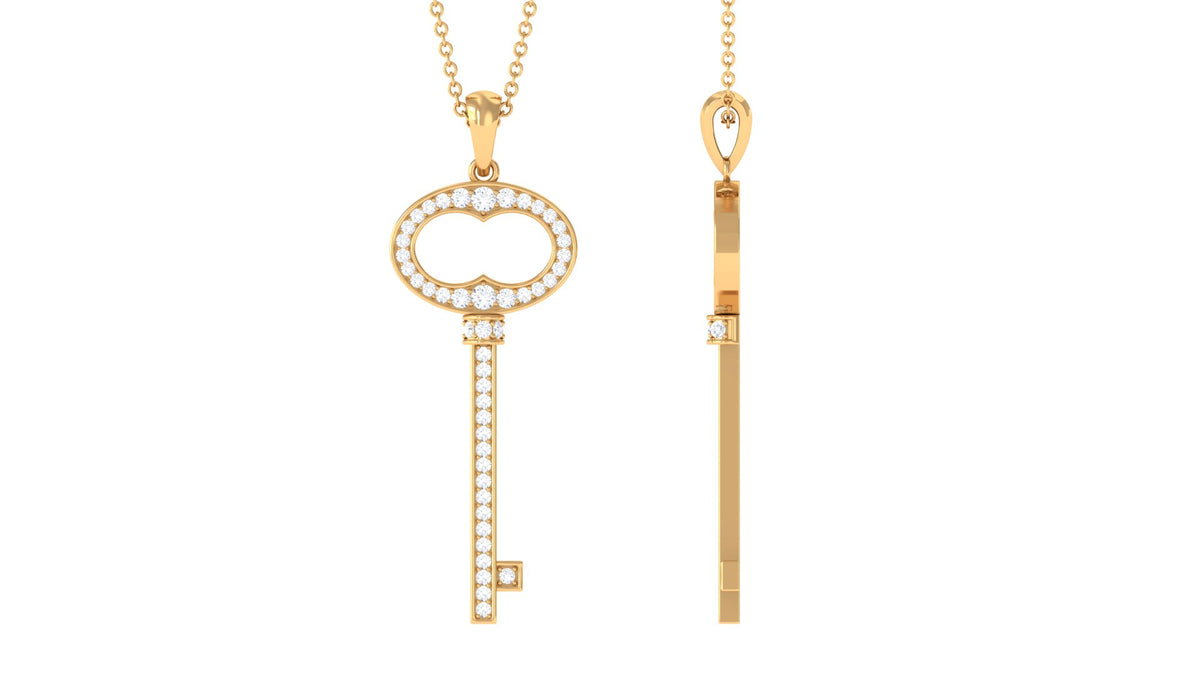 1 Carat Moissanite Platinum-Plated Key Pendant Necklace