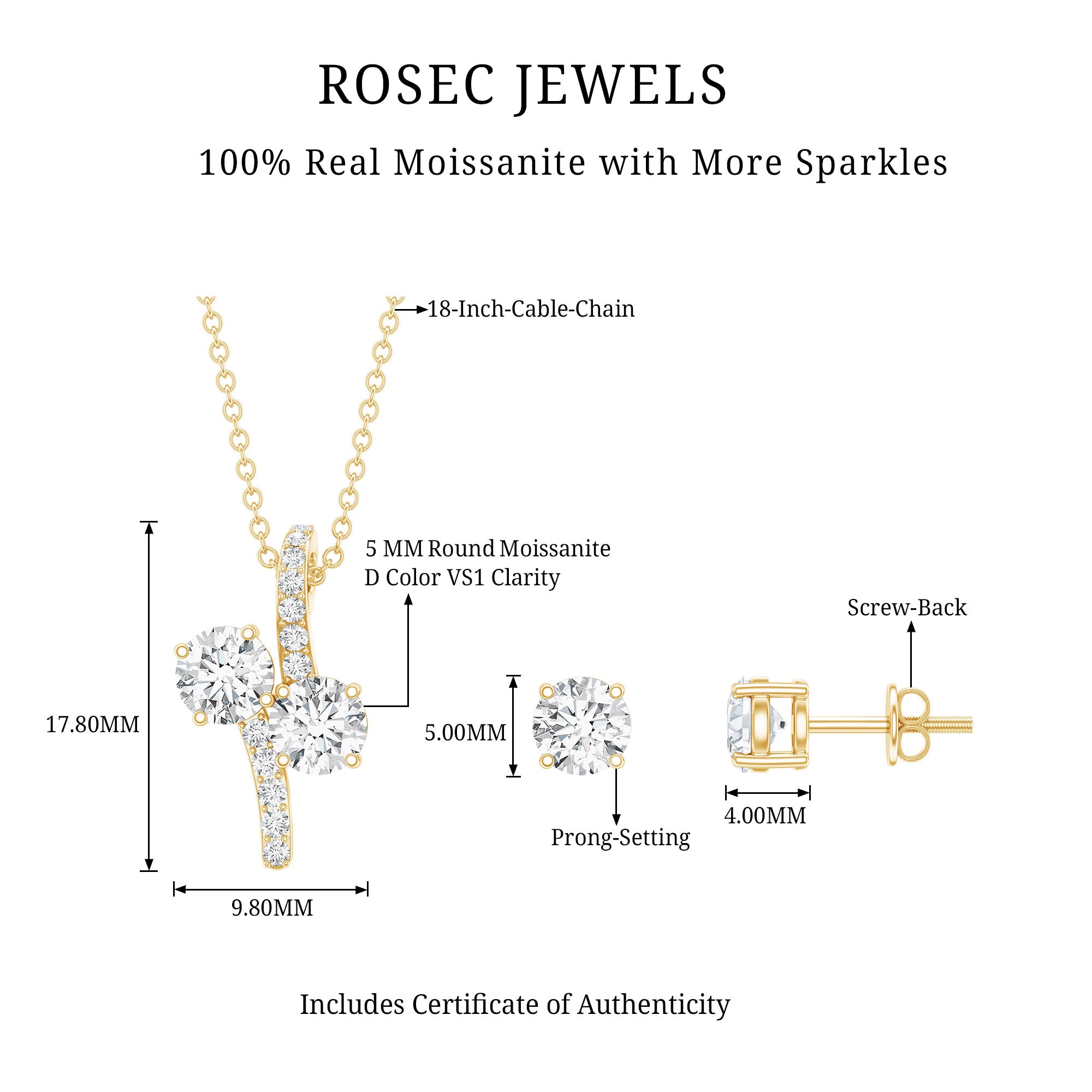 Certified Moissanite Minimal Jewelry Set D-VS1 - Rosec Jewels