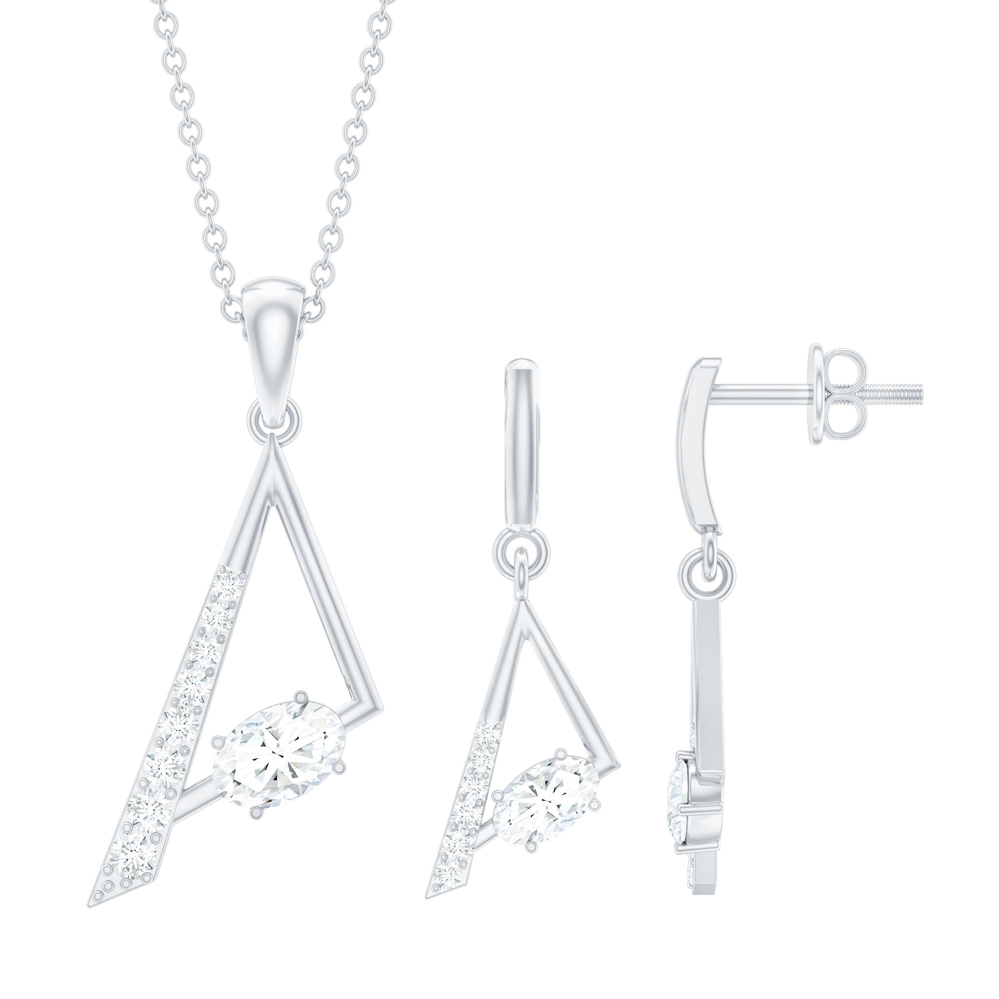 Certified Moissanite Triangle Necklace With Earrings D-VS1 - Rosec Jewels