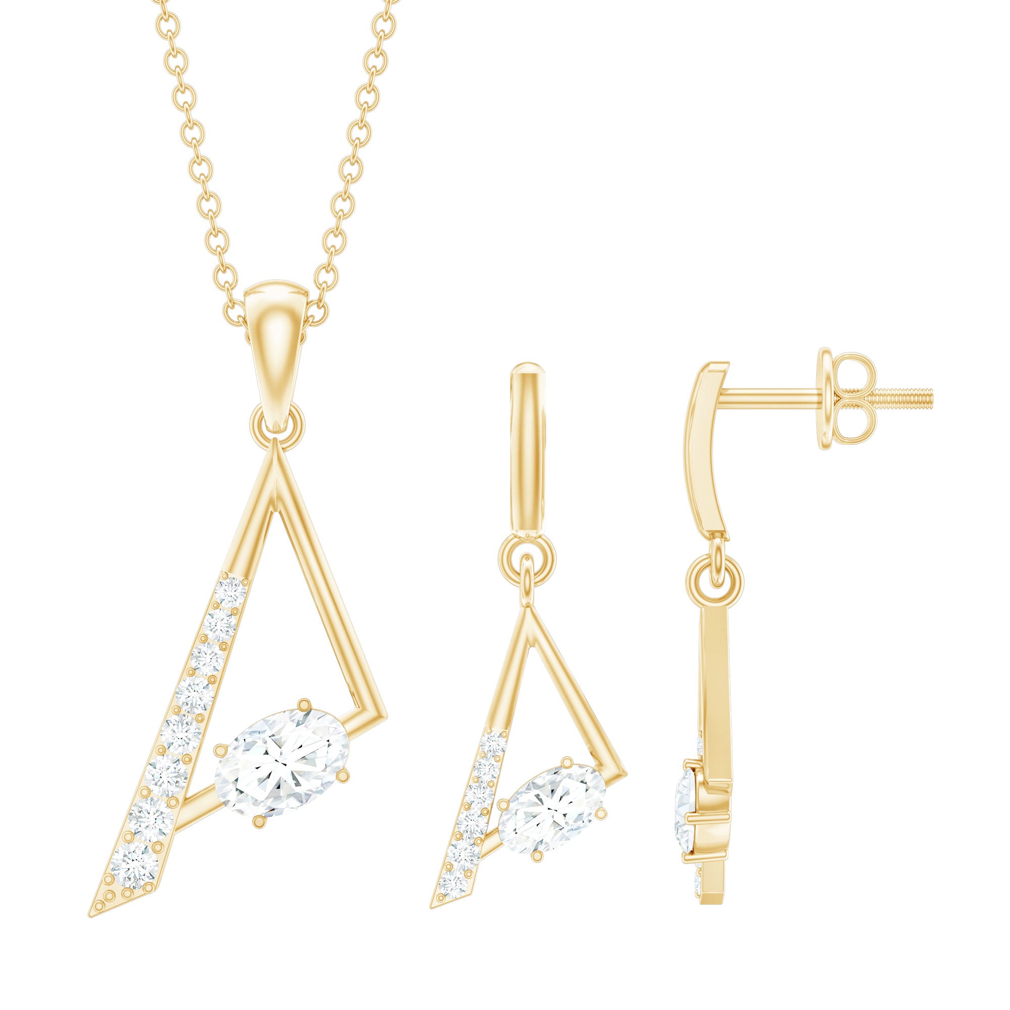 Certified Moissanite Triangle Necklace With Earrings D-VS1 - Rosec Jewels