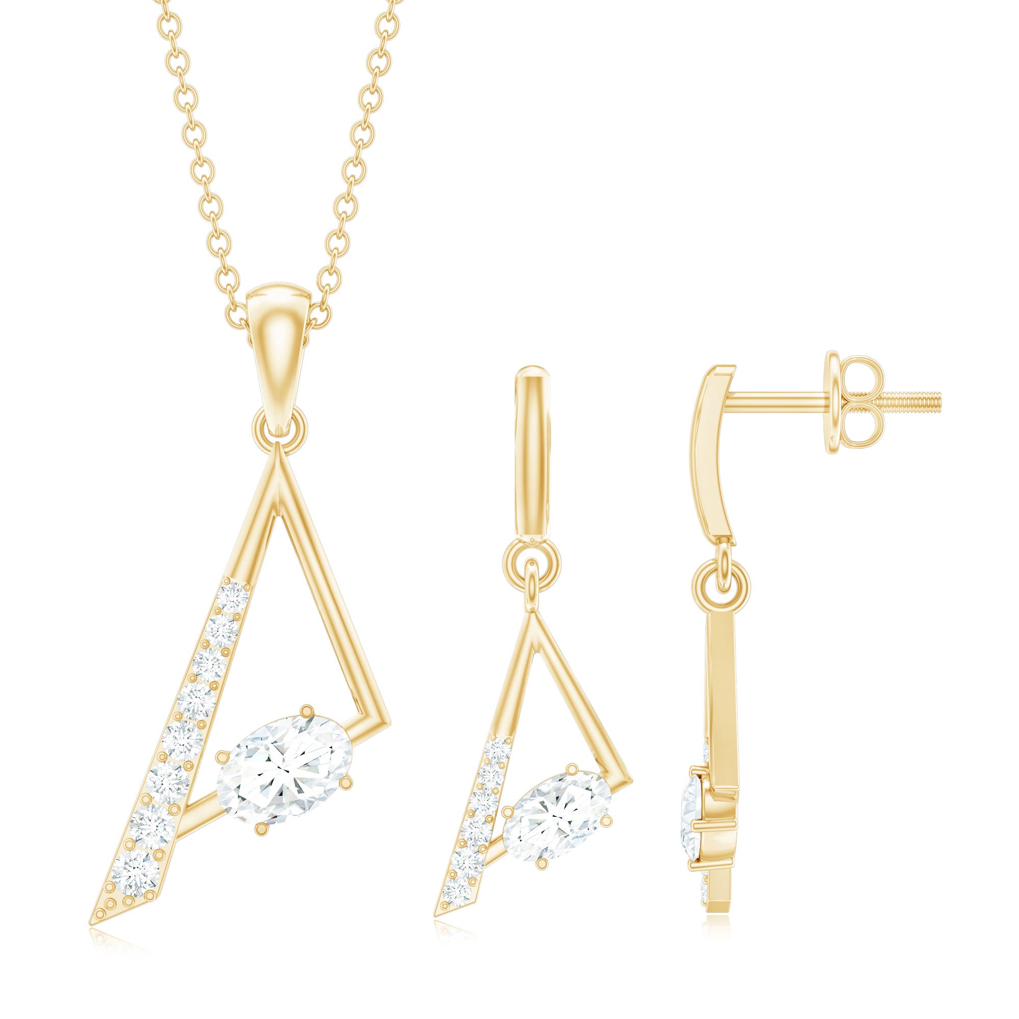 Certified Moissanite Triangle Necklace With Earrings D-VS1 - Rosec Jewels