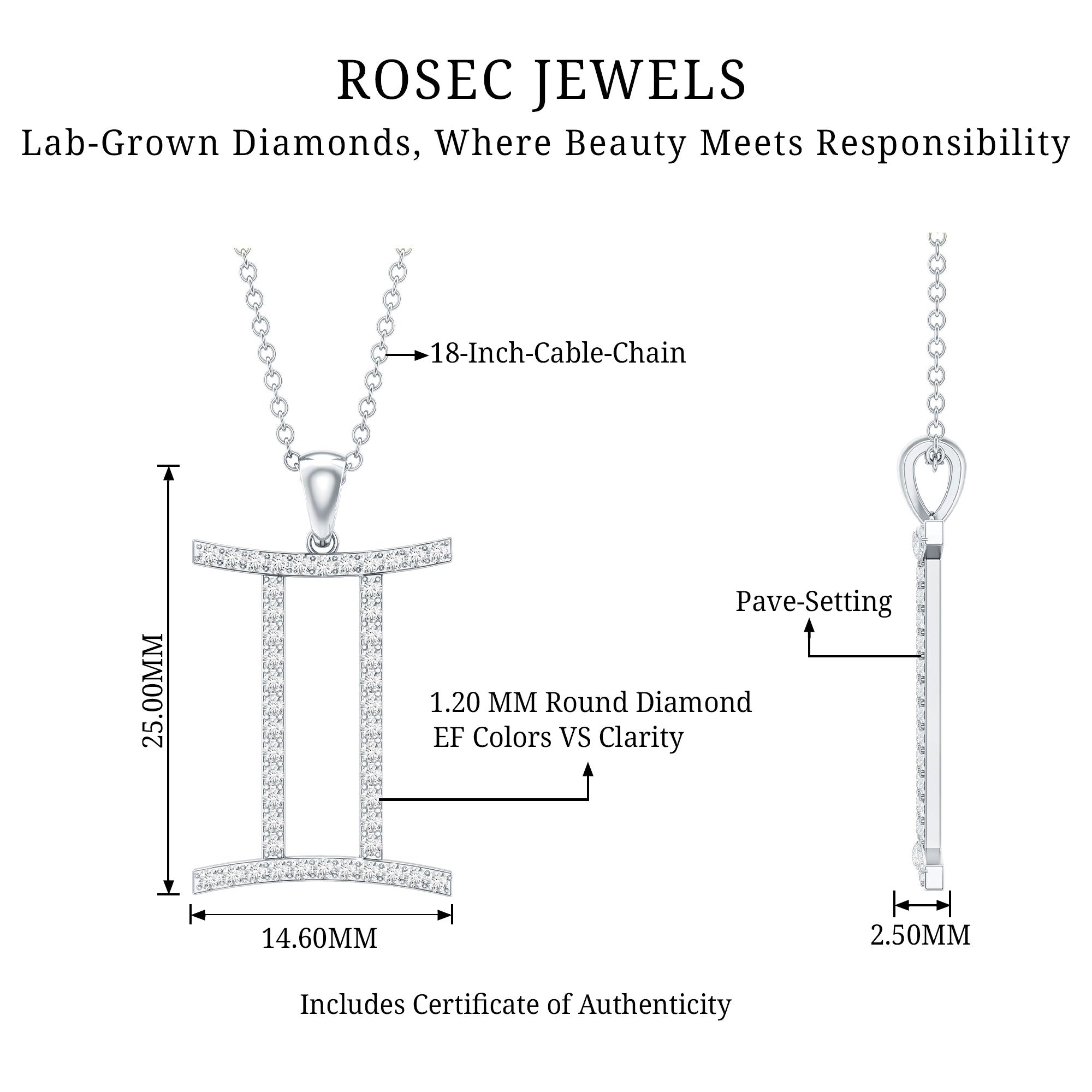 Gemini Necklace with Certified Lab Grown Diamond Lab - ( EF-VS ) - Rosec Jewels