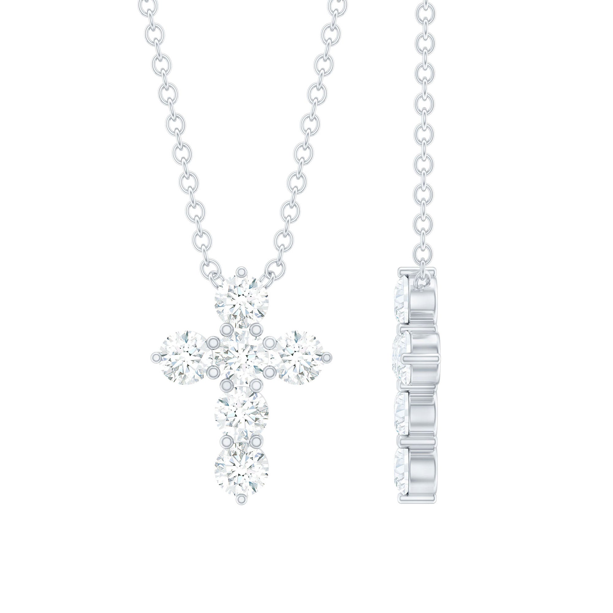 Round Cut Moissanite Cross Pendant Necklace